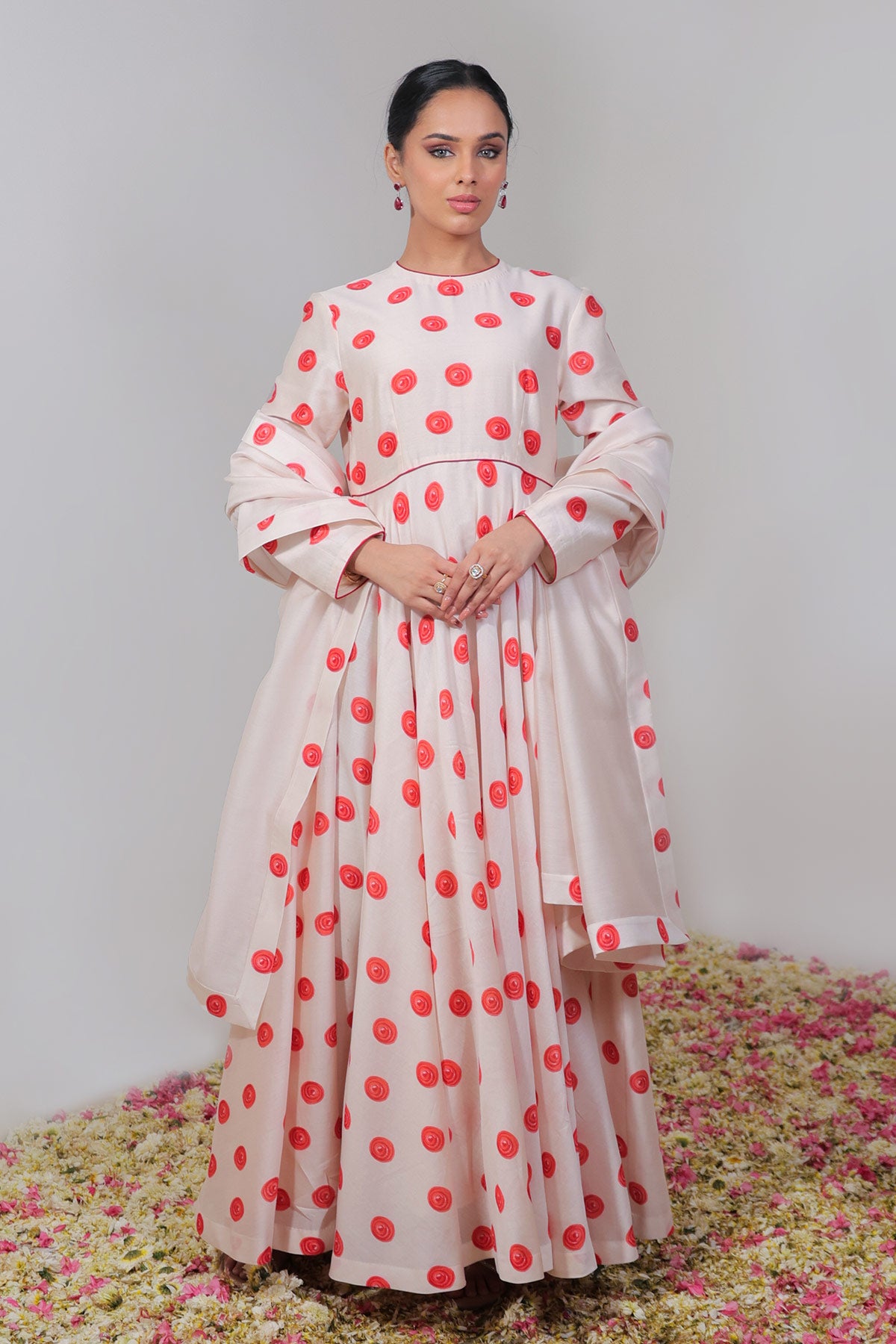 Red Polka Dot Anarkali Set