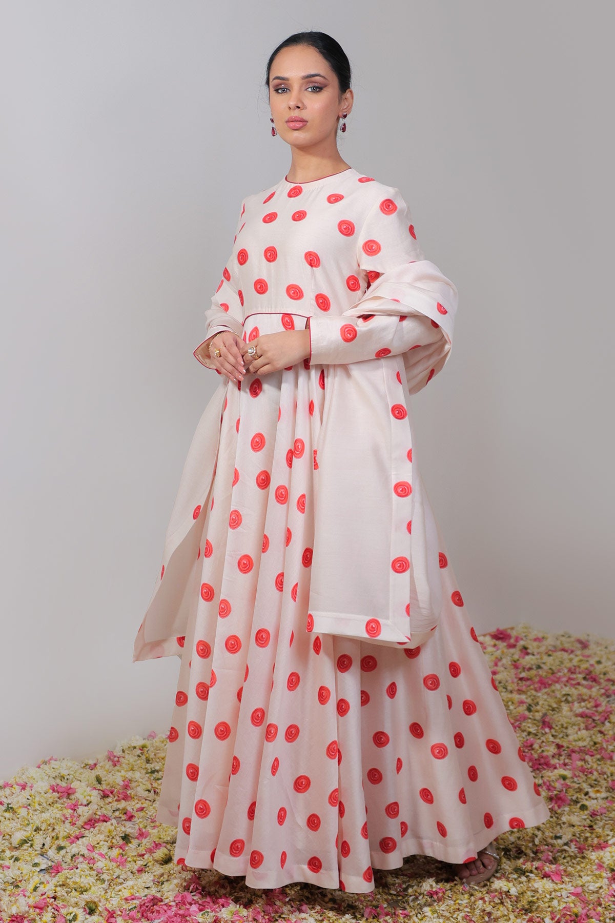 Red Polka Dot Anarkali Set