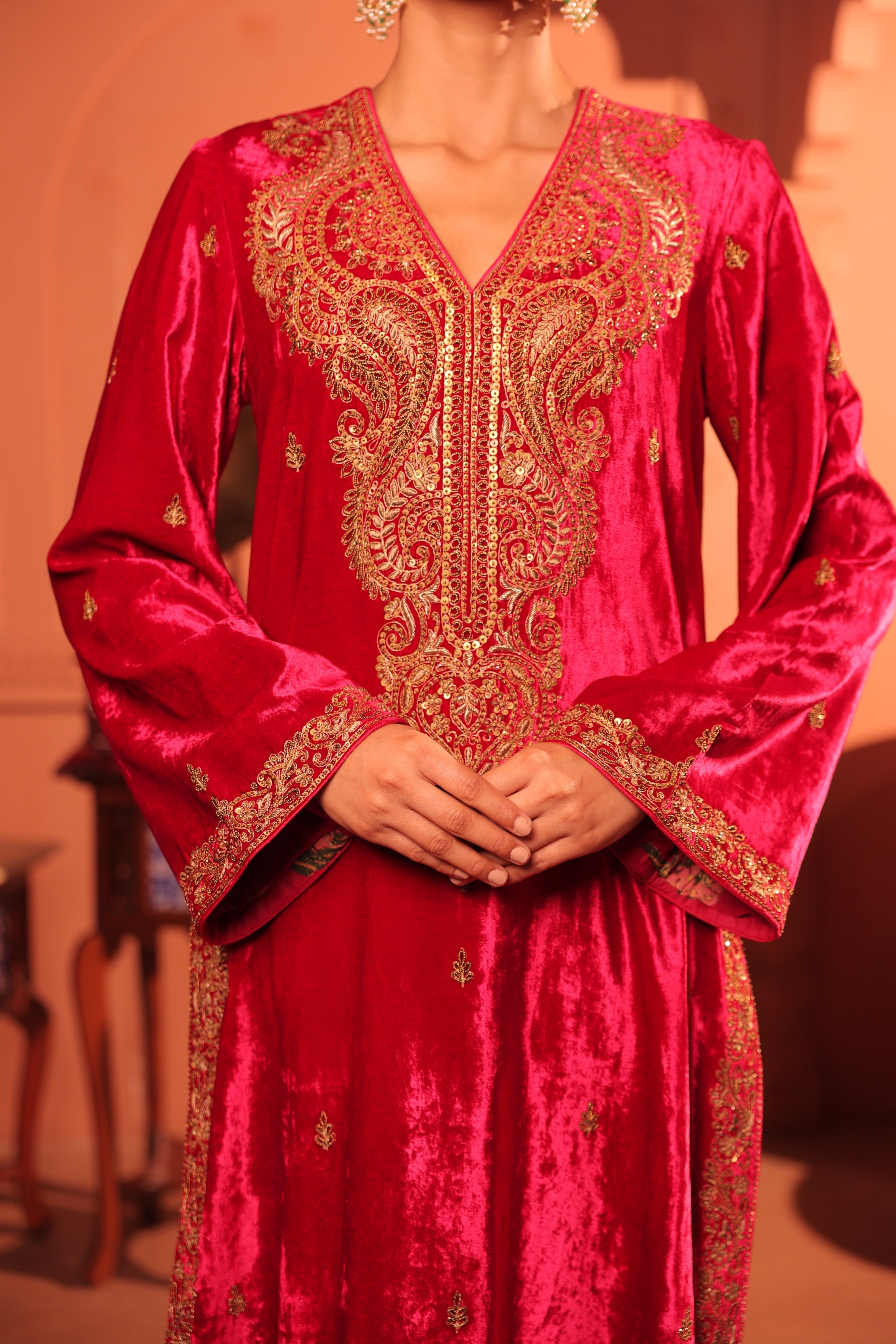 Zaiba Red Pink Suit Set