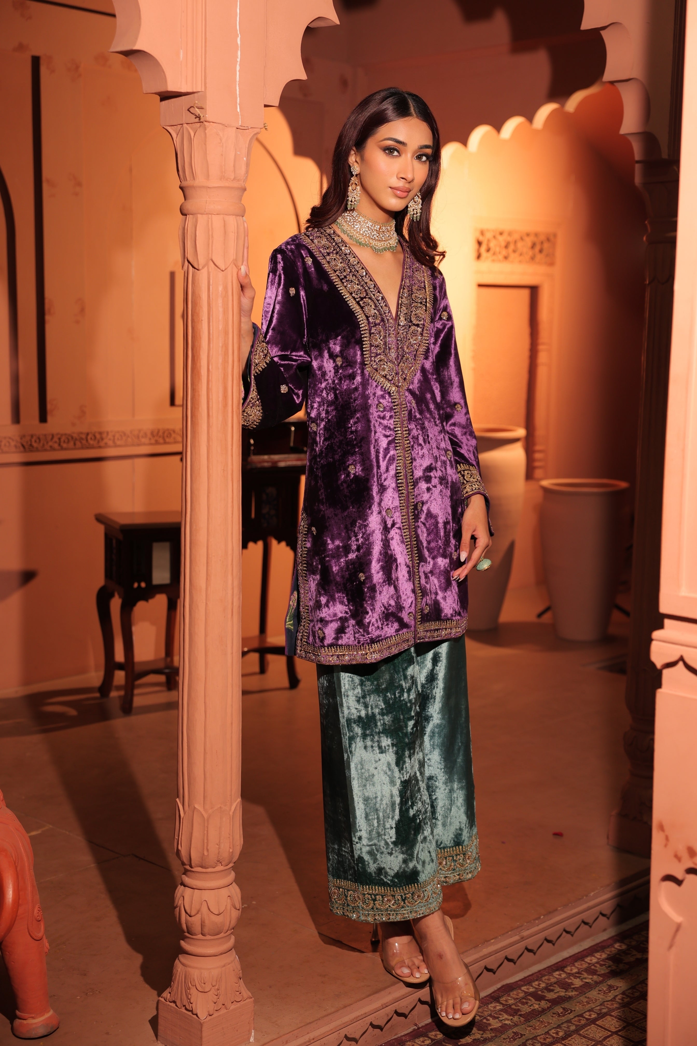 Yashika Khatri In Kasoori Purple Teal Suit Set
