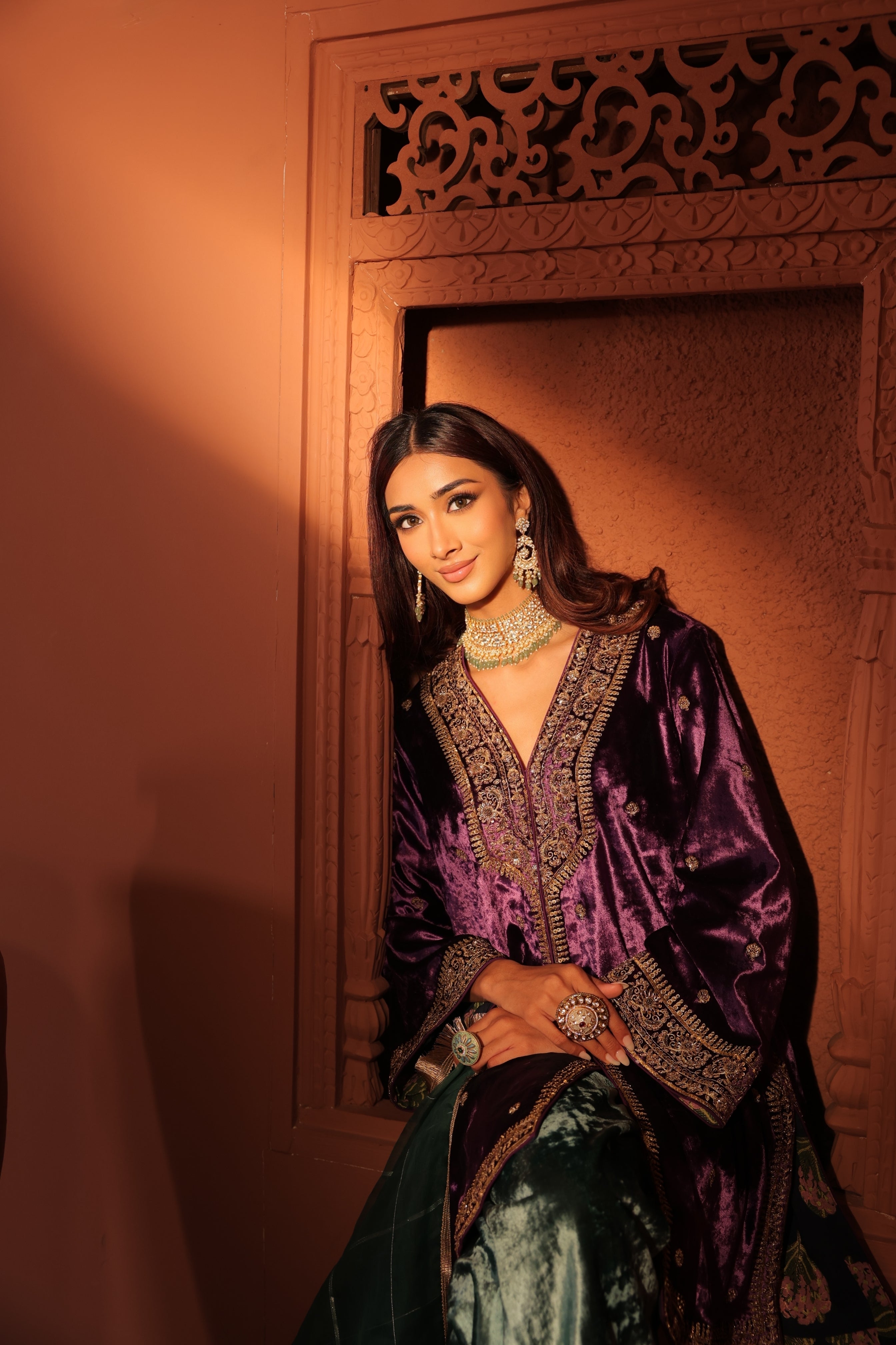 Yashika Khatri In Kasoori Purple Teal Suit Set