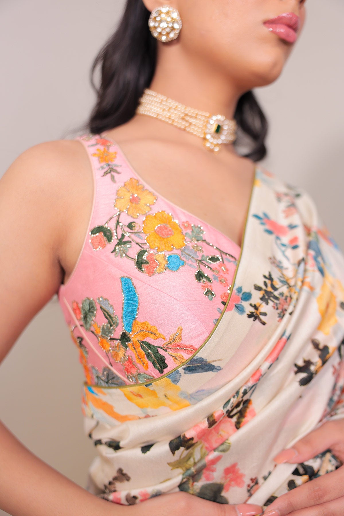 Classic Hand-Drawn Floral Printed Saree