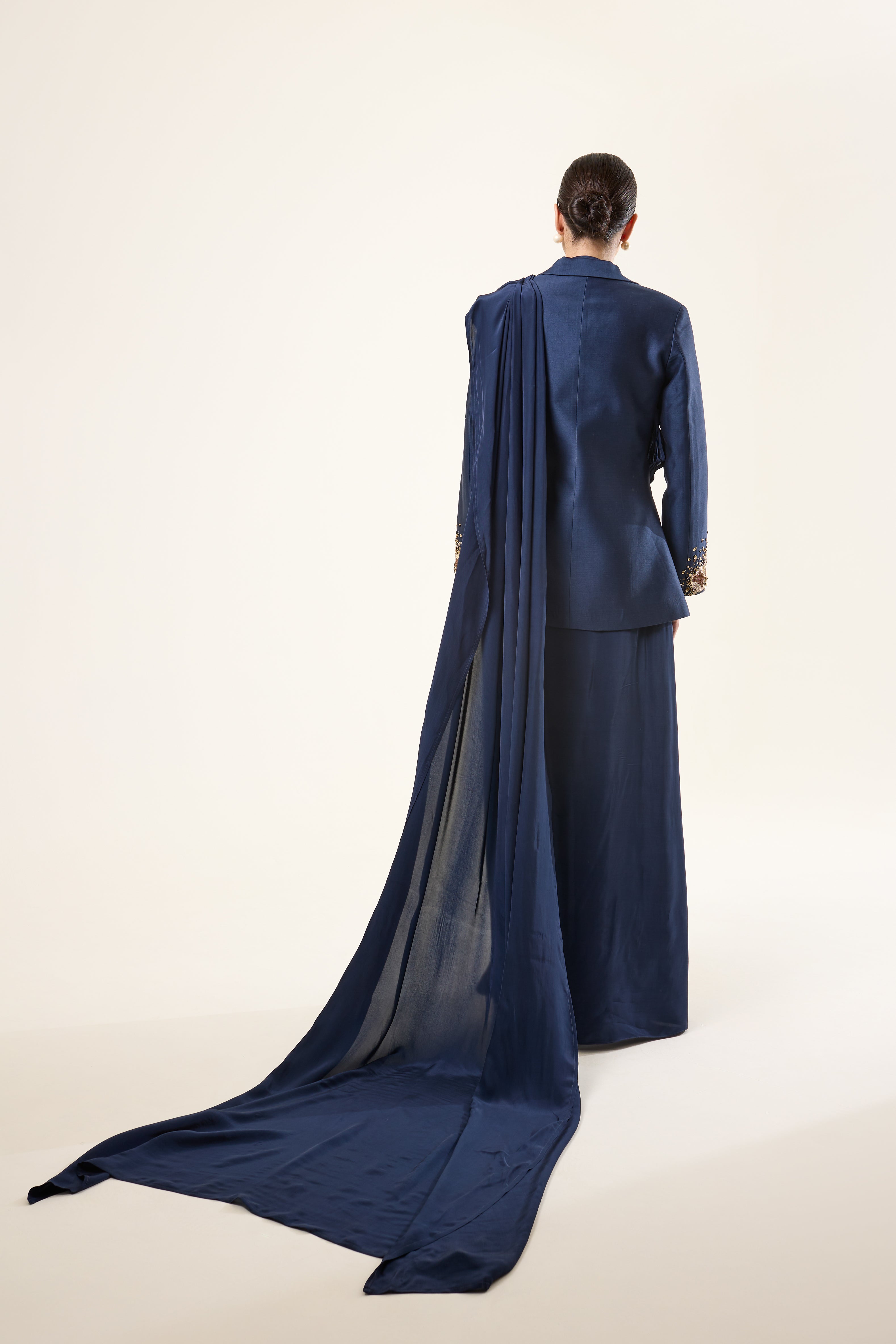 Midnight Spark Blazar with Drape Skirt Set
