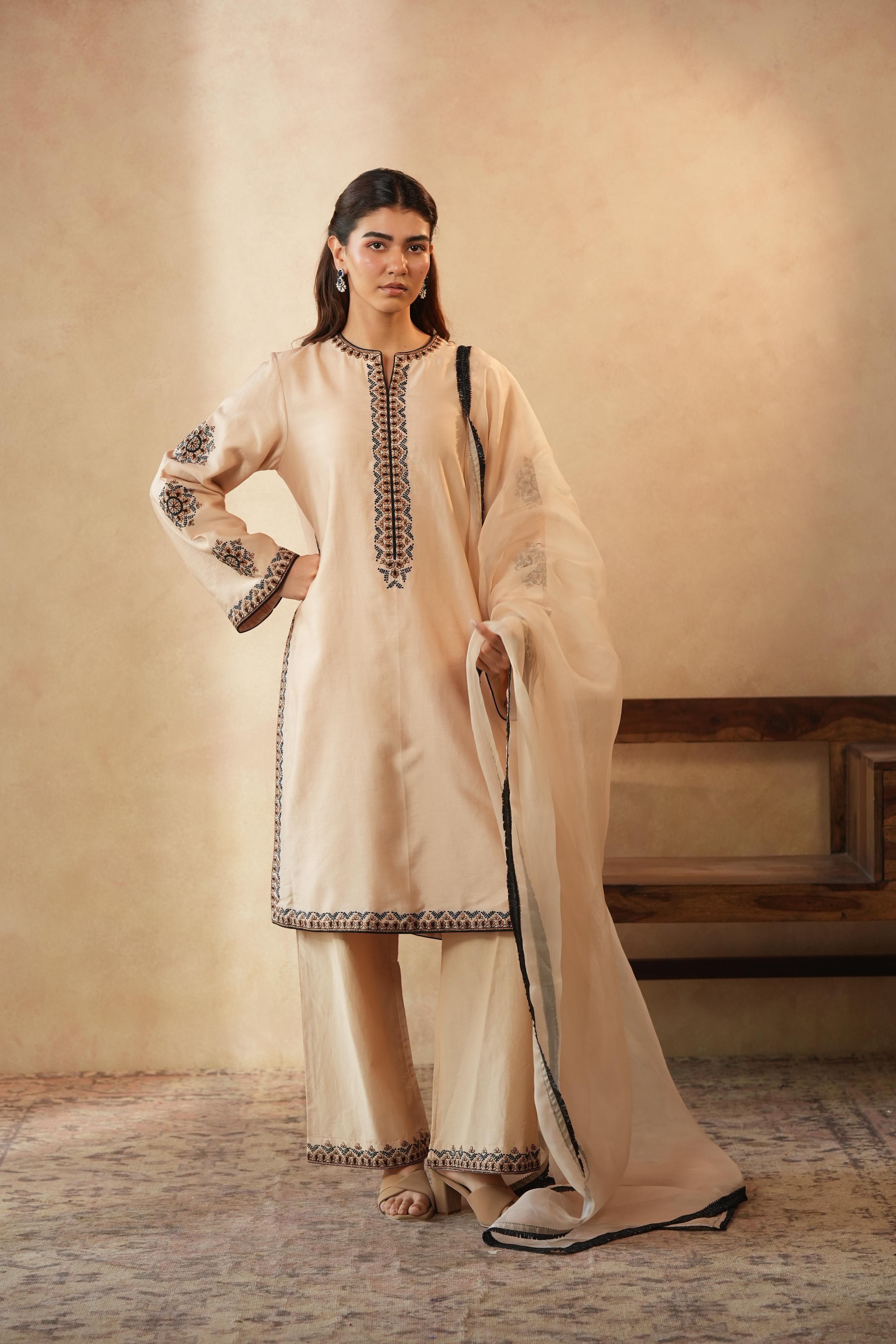 Meeram Cream Beige Kurta Set