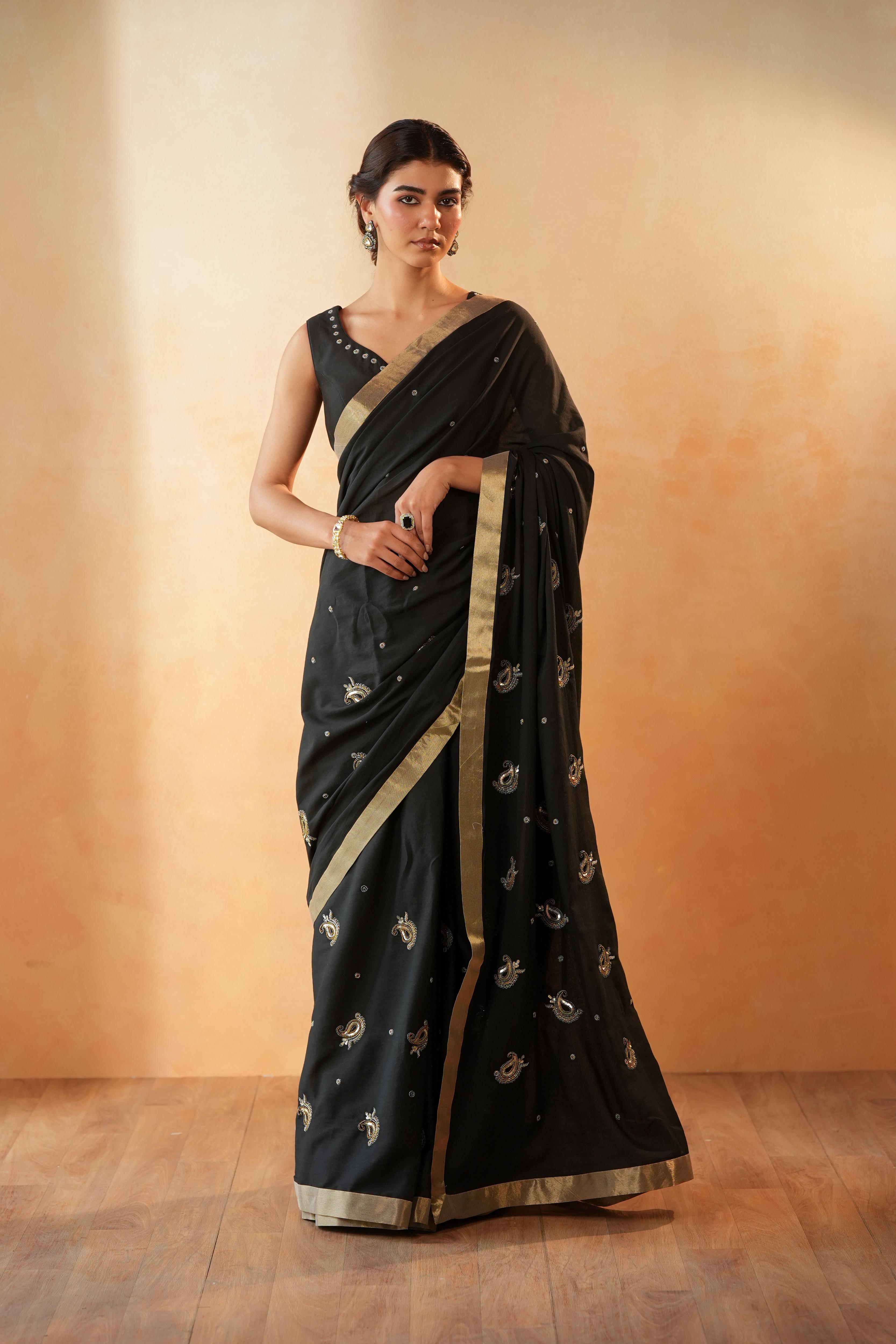 Aashna Paisley Black Saree