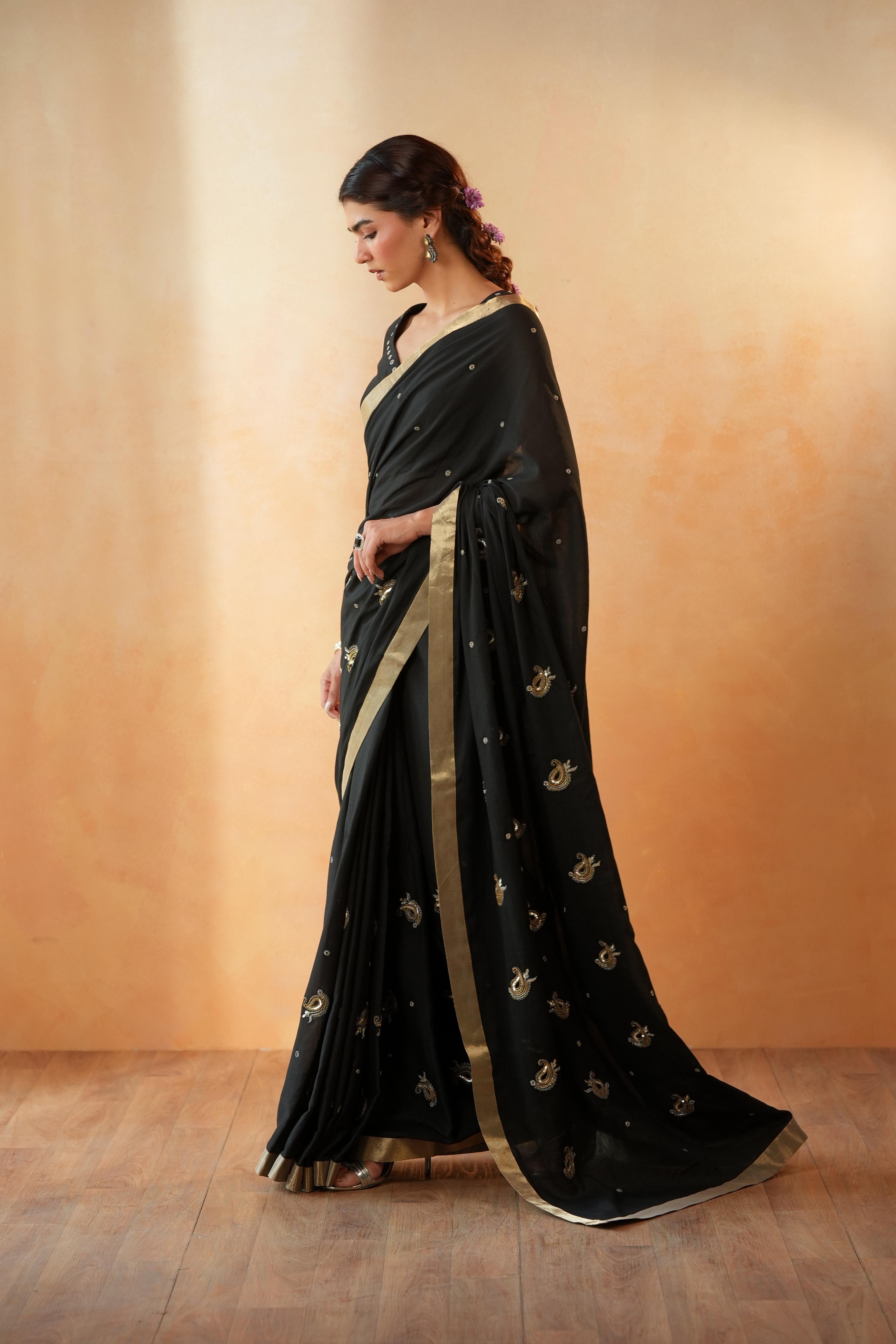 Aashna Paisley Black Saree