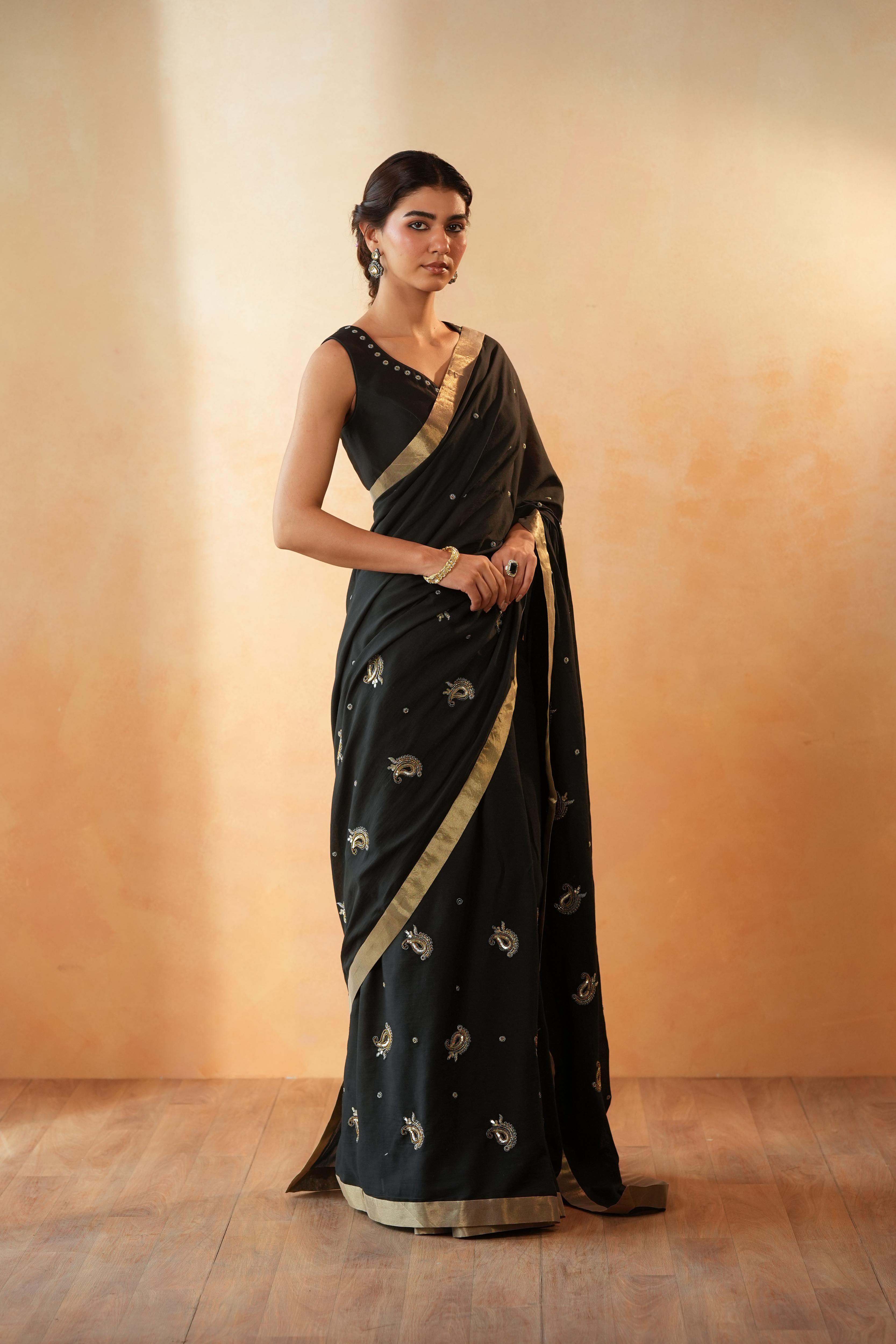 Aashna Paisley Black Saree
