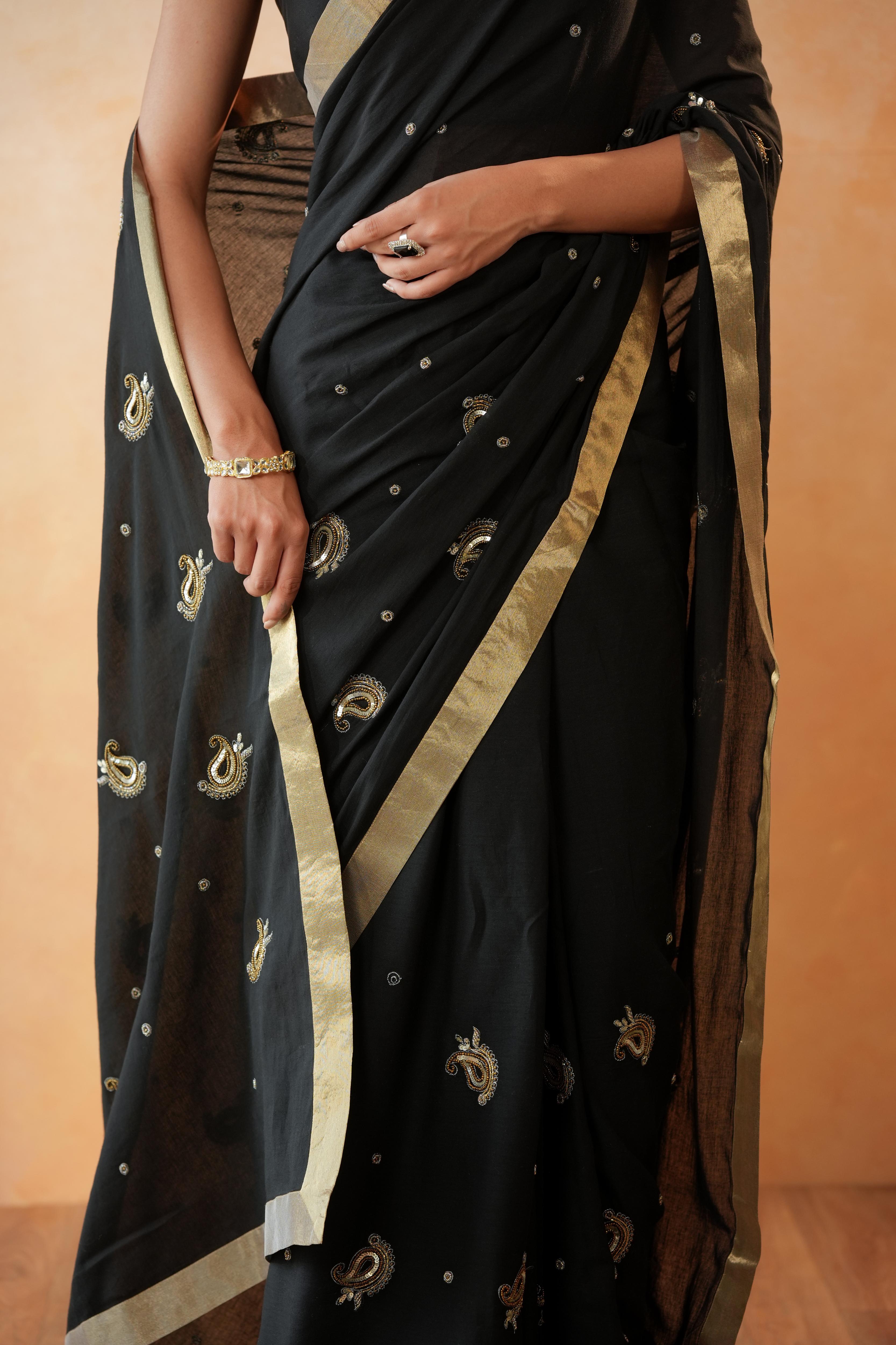 Aashna Paisley Black Saree