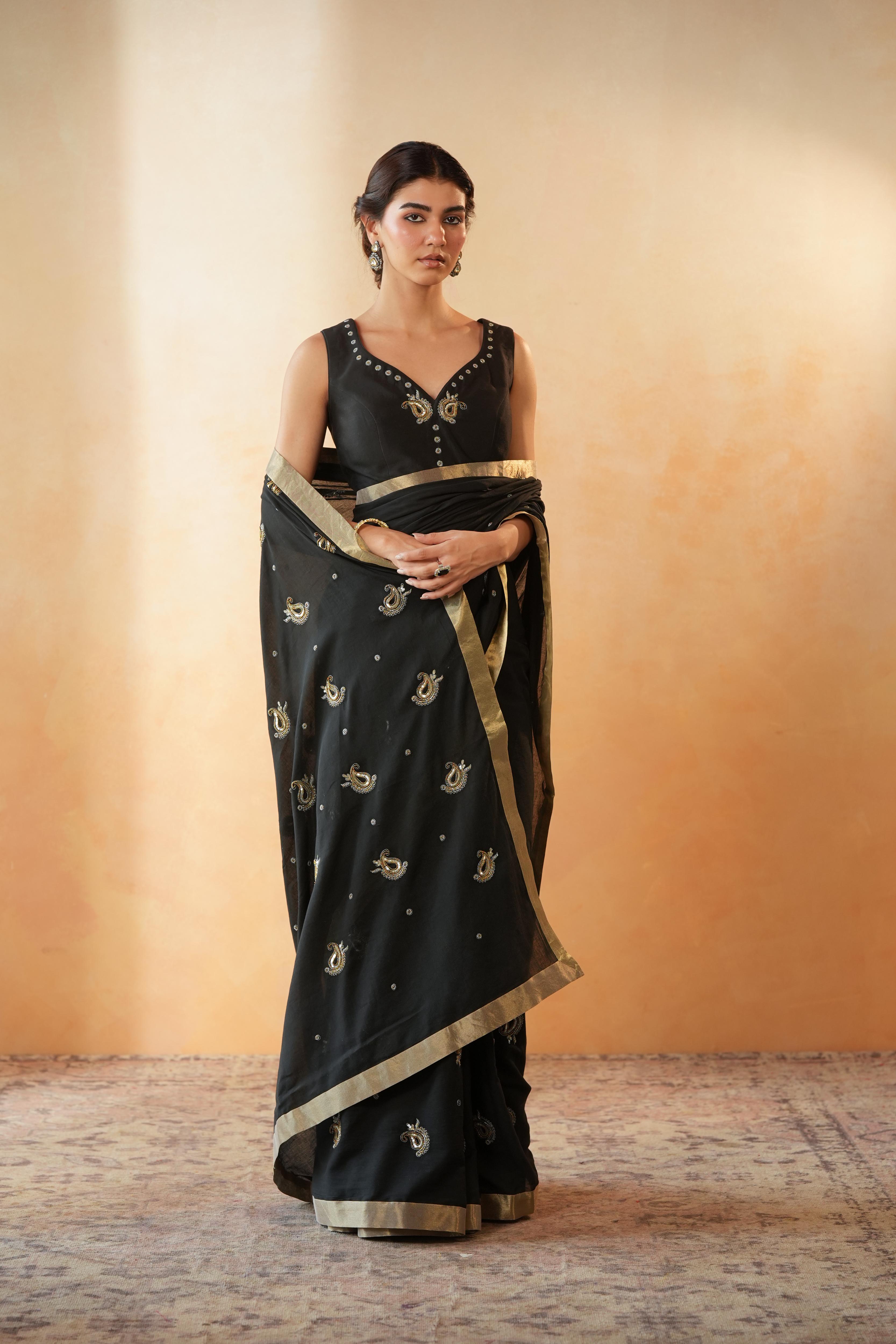 Aashna Paisley Black Saree