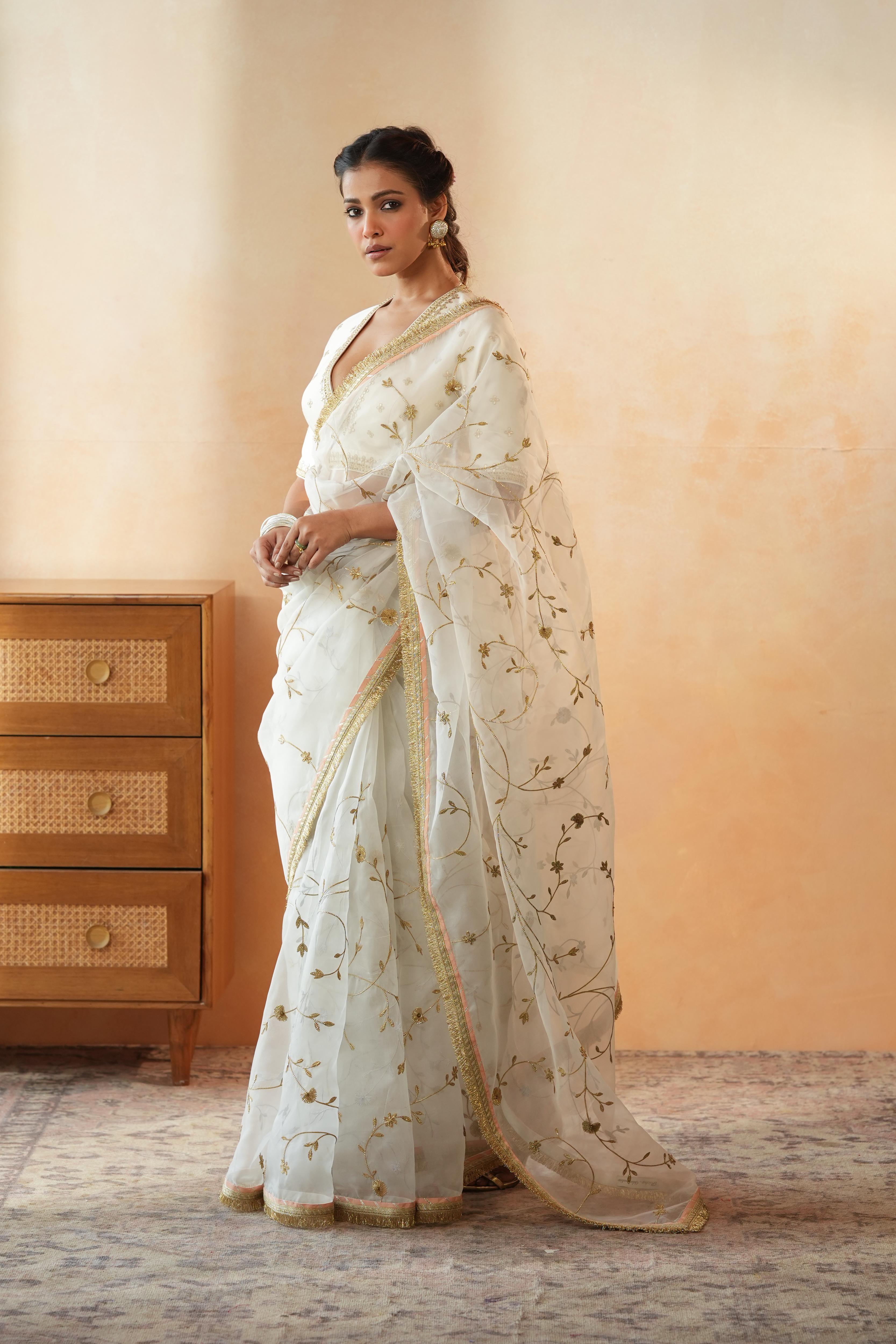 Rajshree Ivory Gota Jaal Saree