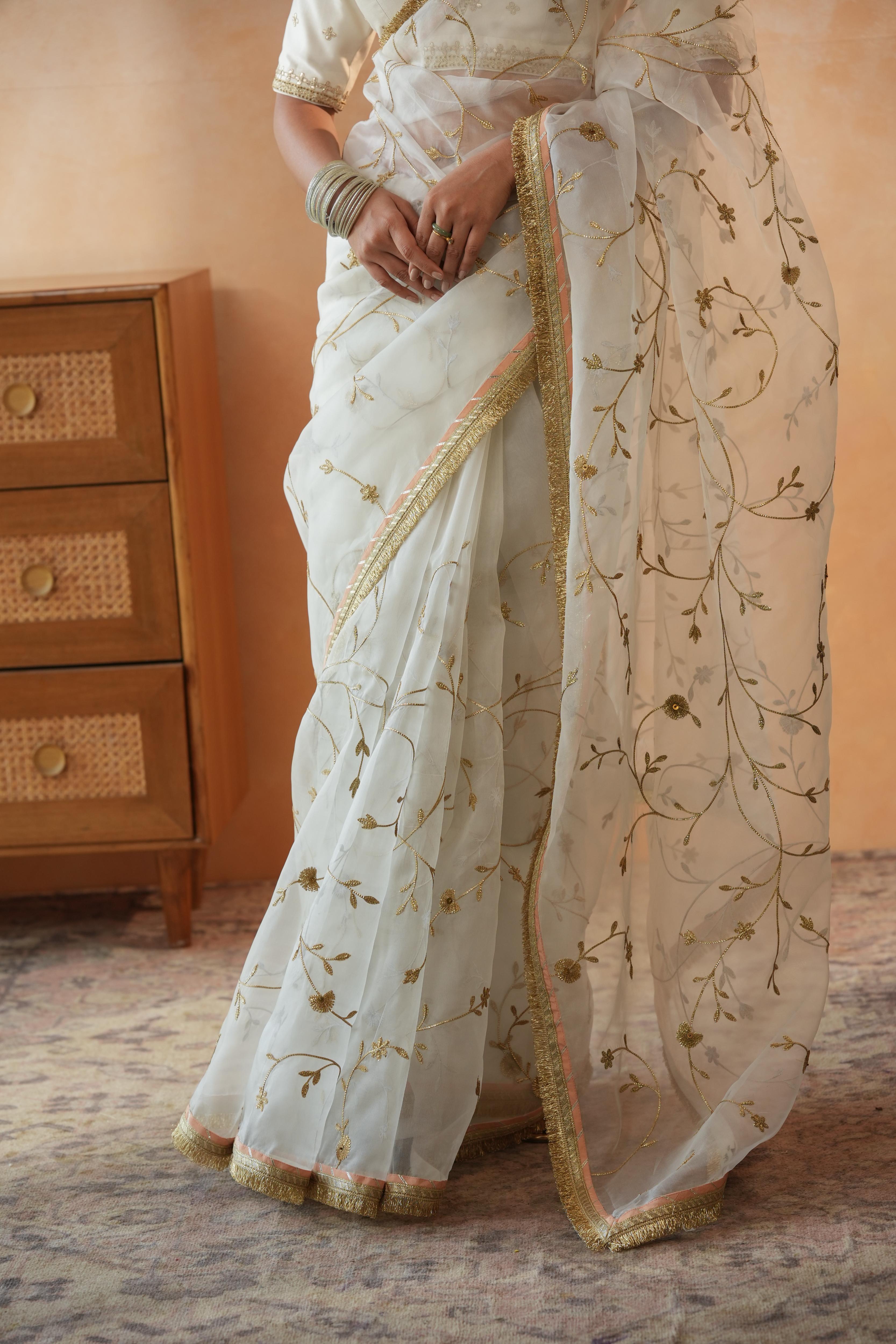 Rajshree Ivory Gota Jaal Saree