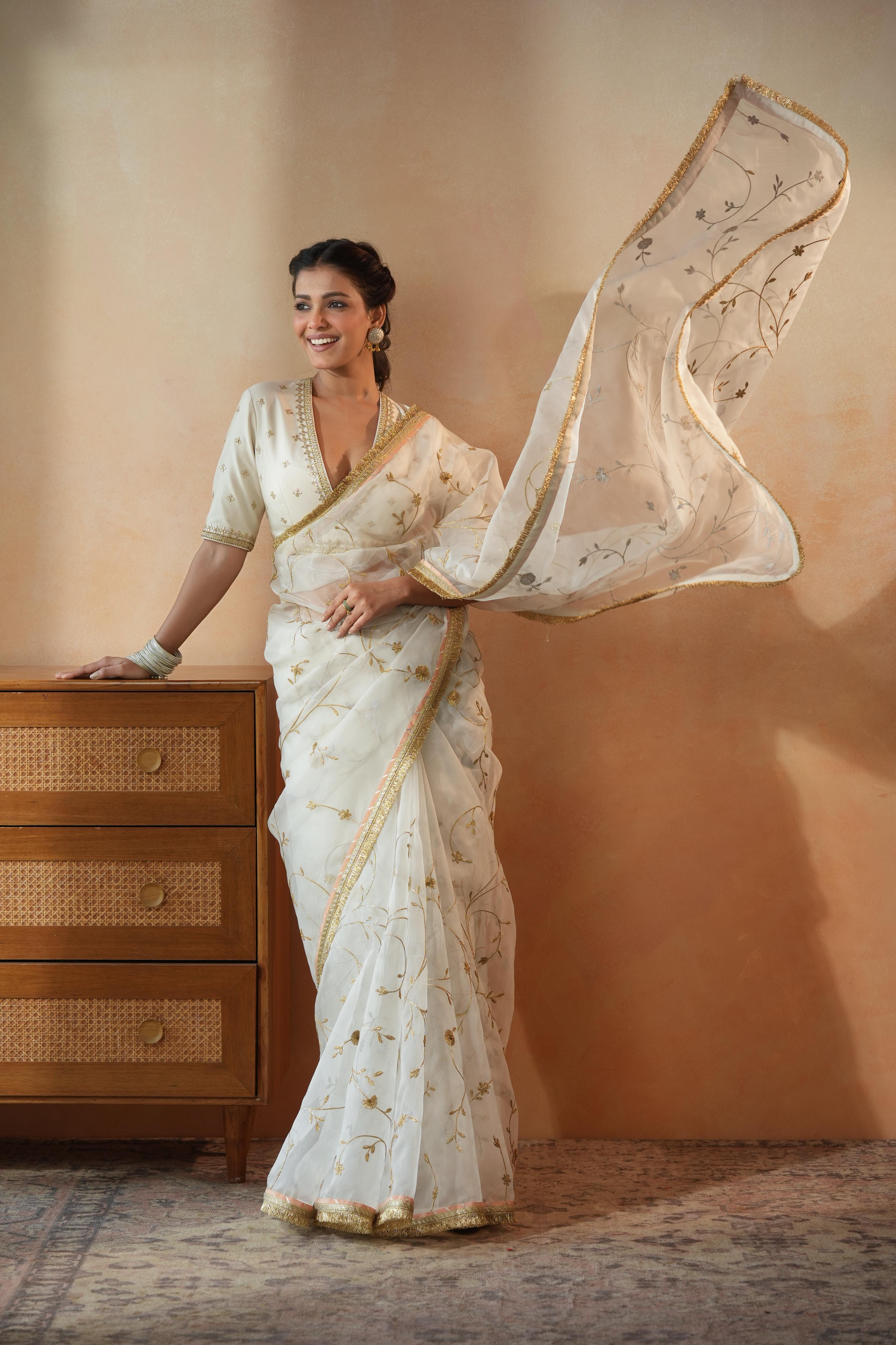 Rajshree Ivory Gota Jaal Saree
