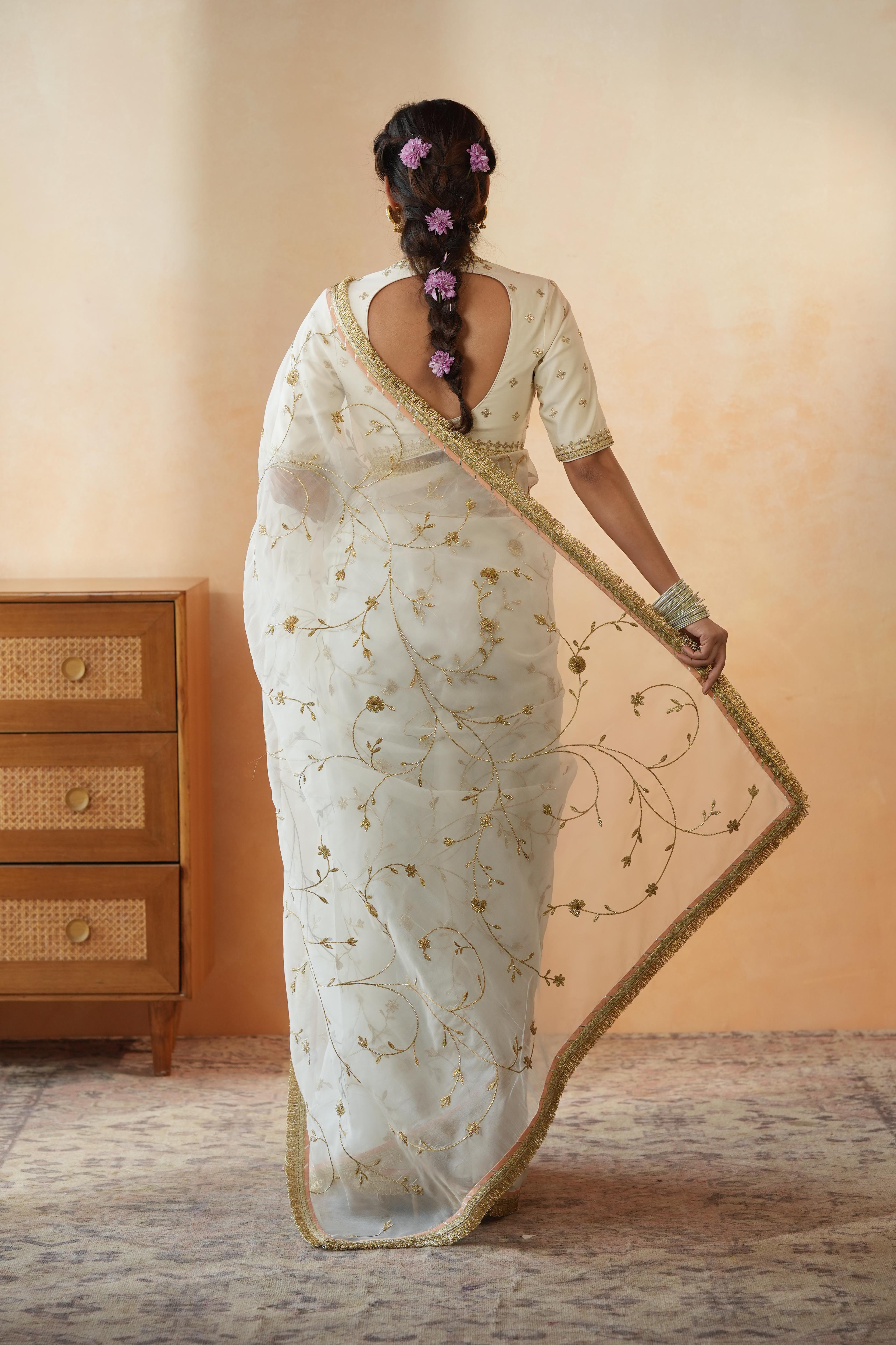 Rajshree Ivory Gota Jaal Saree