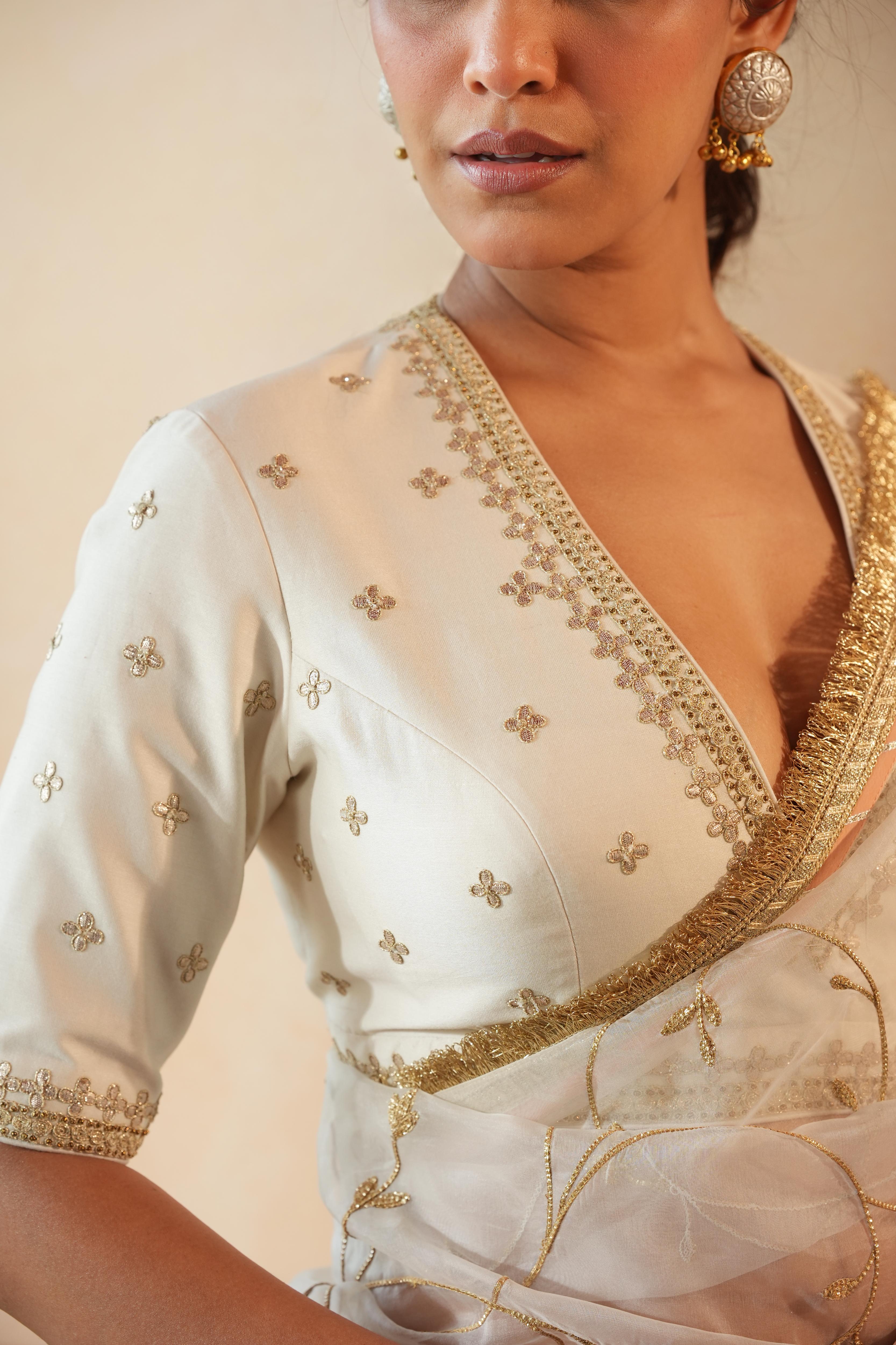 Rajshree Ivory Gota Jaal Saree