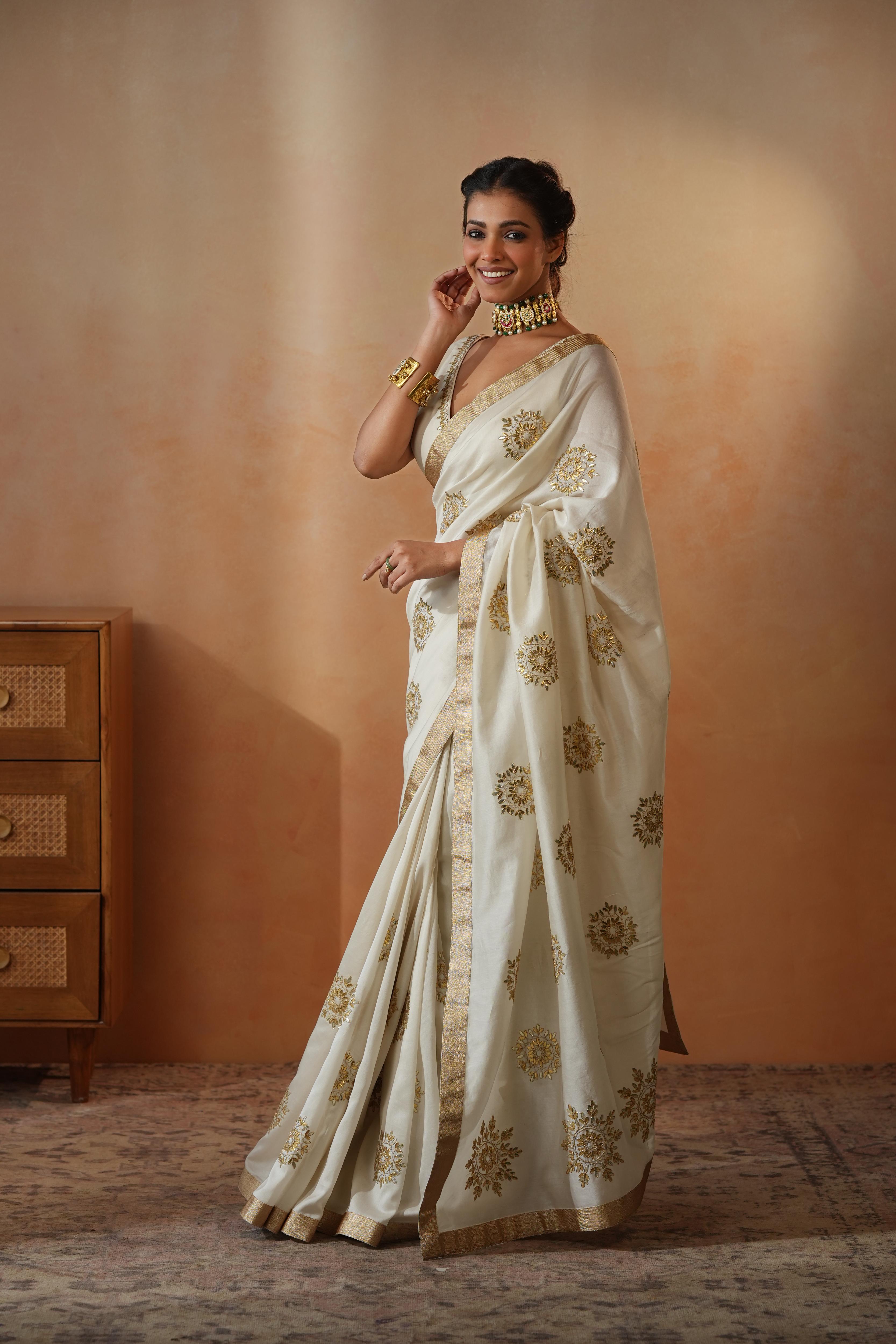 Bhavri Gota-Patti Ivory Saree