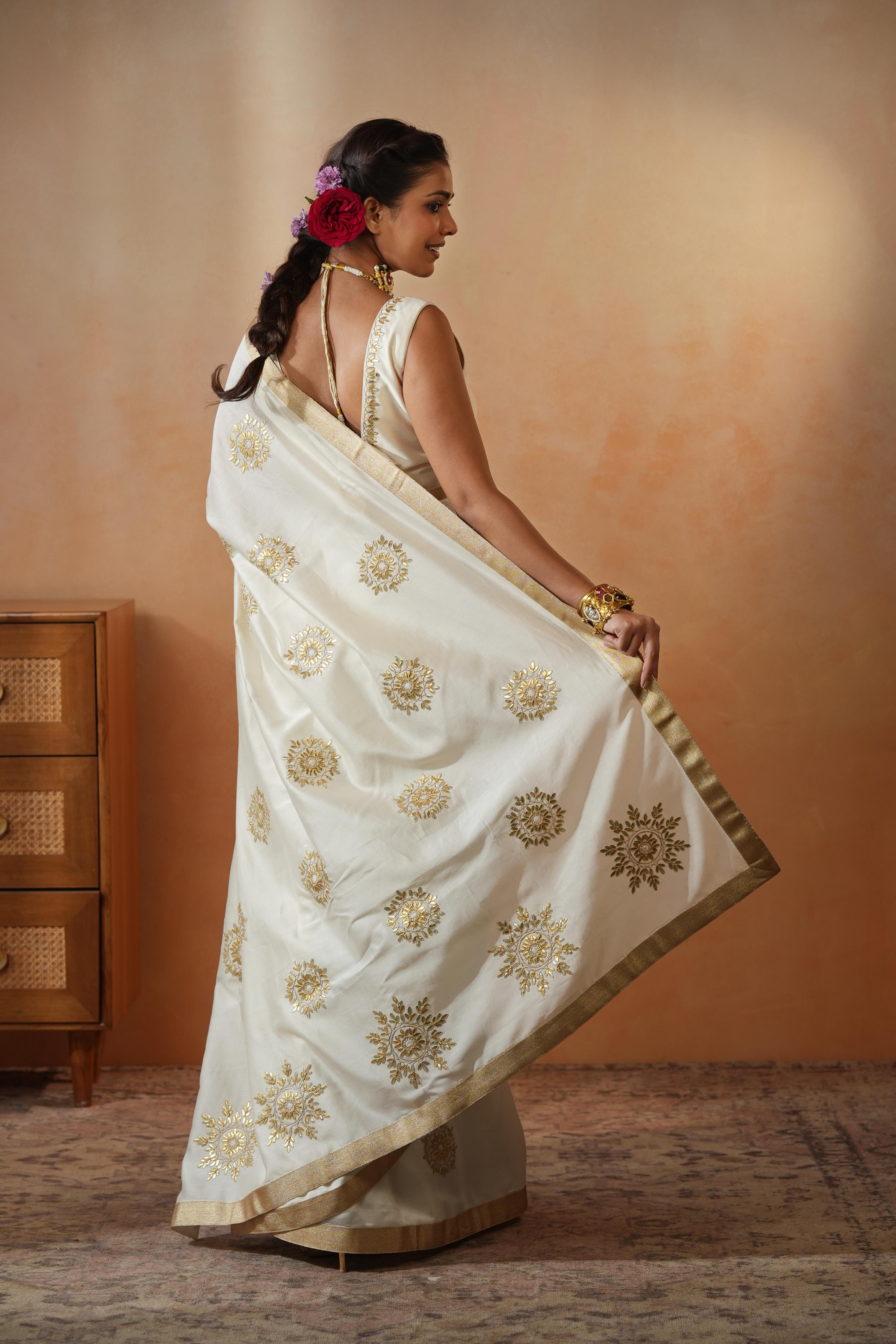 Bhavri Gota-Patti Ivory Saree