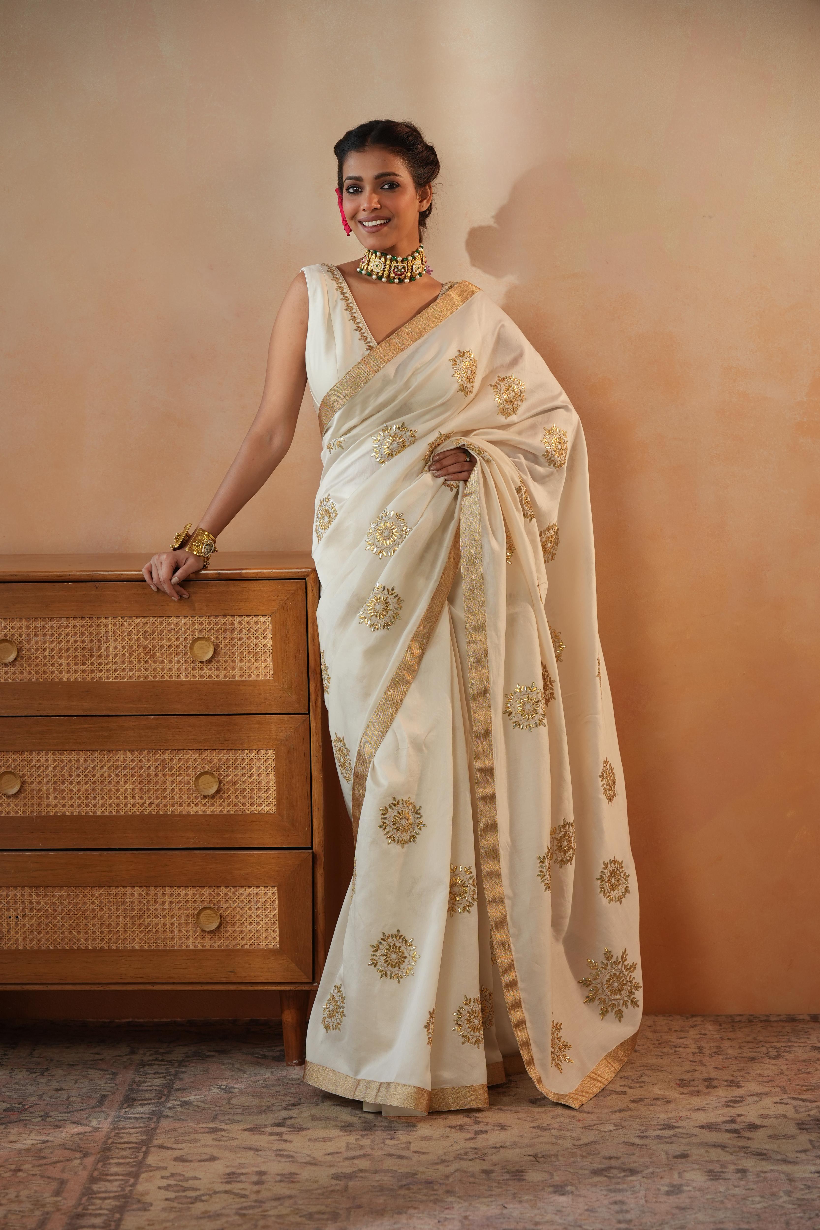 Bhavri Gota-Patti Ivory Saree