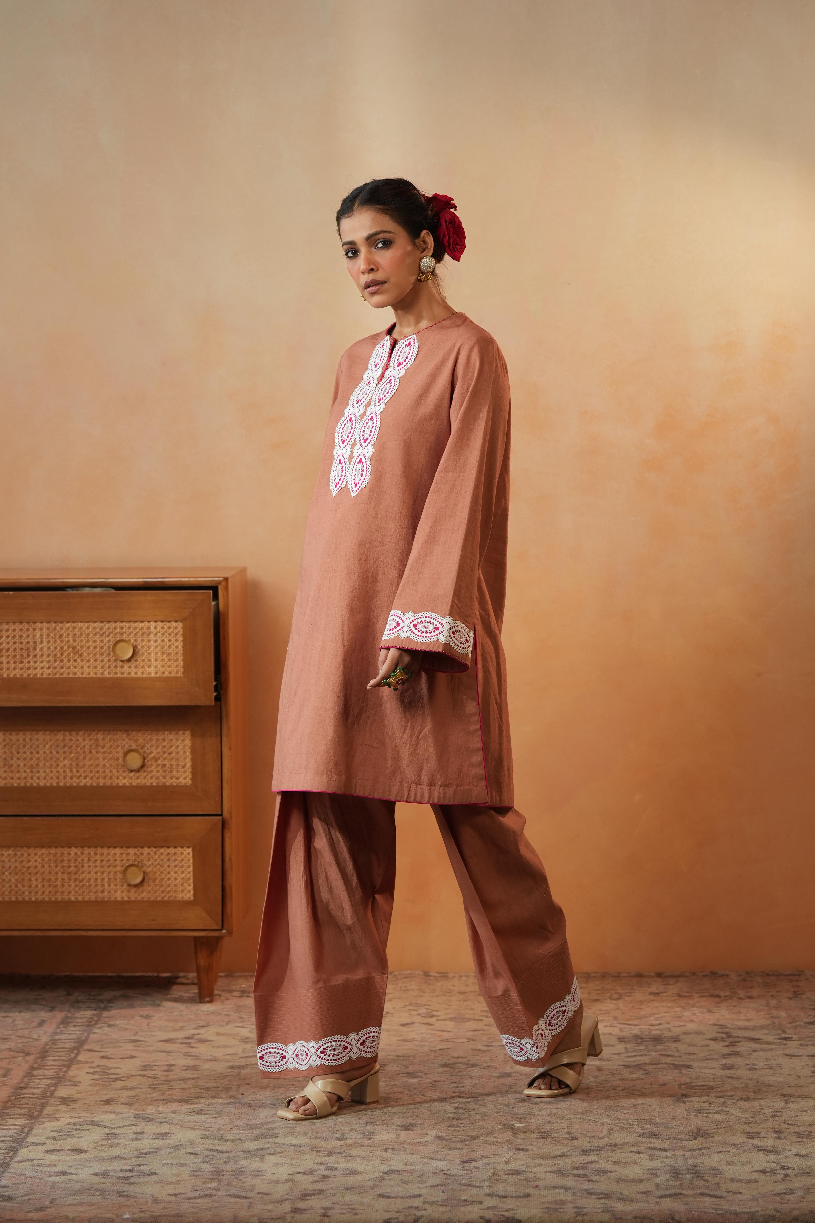 Amnan Brown Pink Co-ord Set