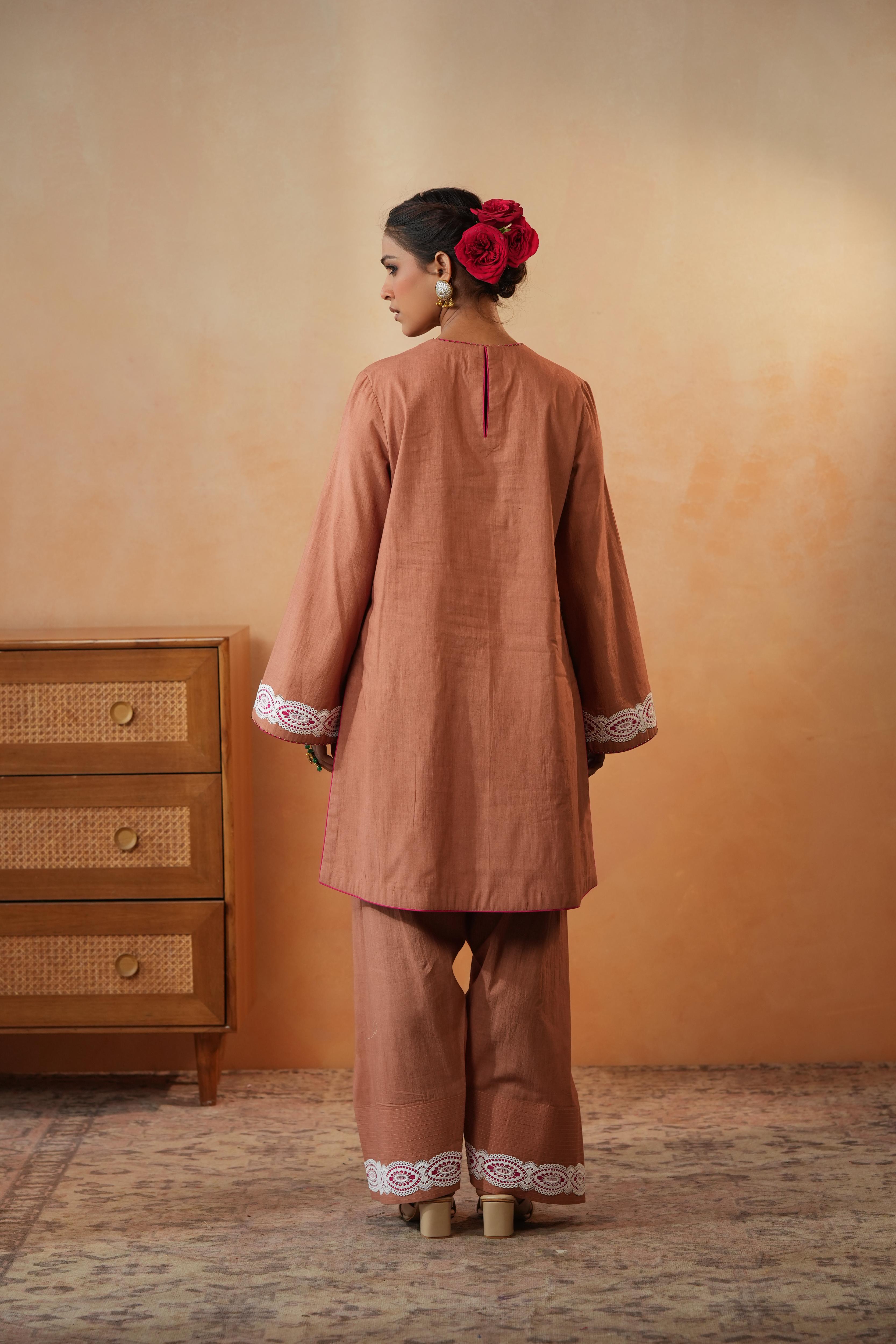 Amnan Brown Pink Co-ord Set