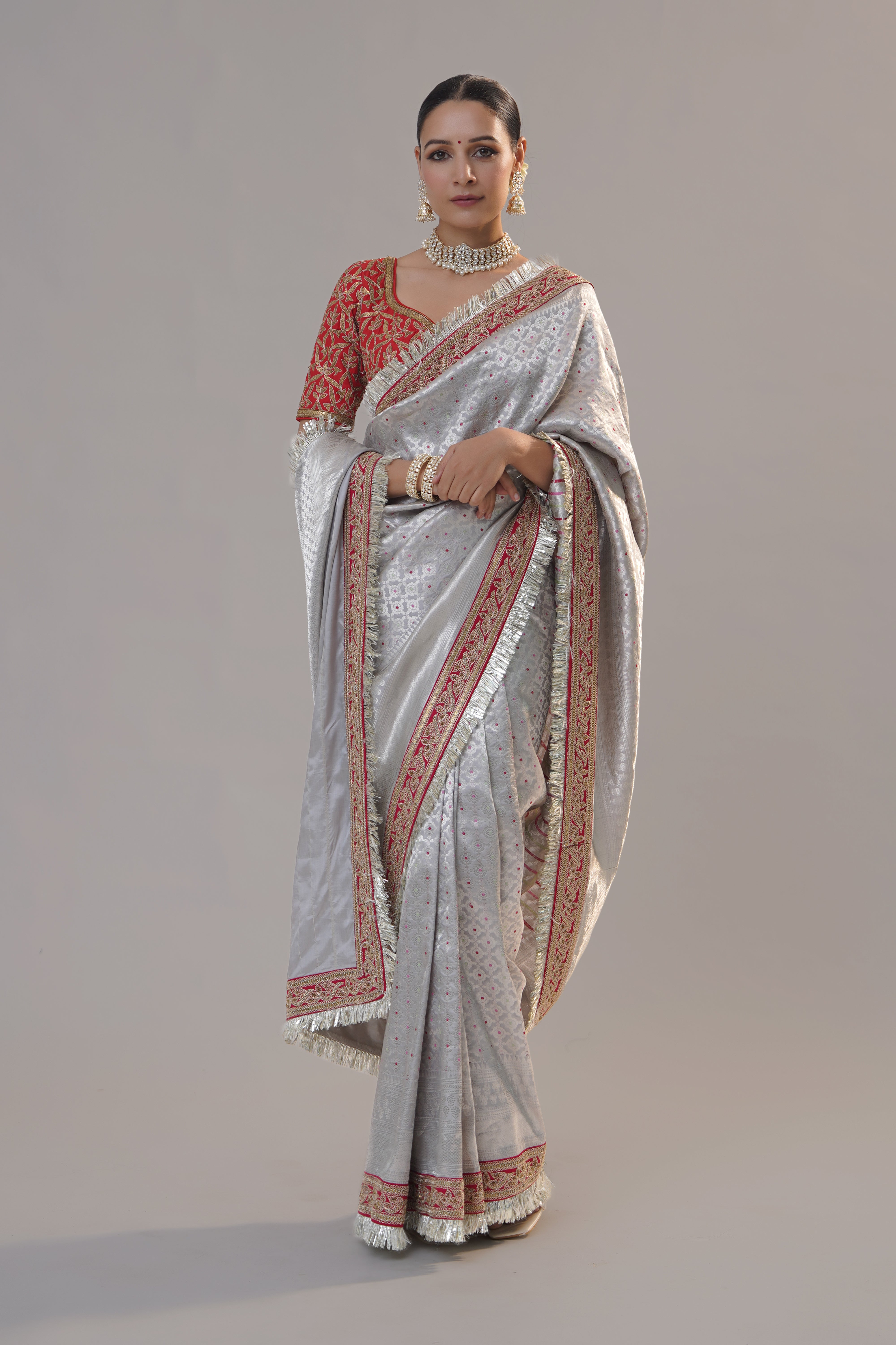 Banarsi Silver Saree Blouse