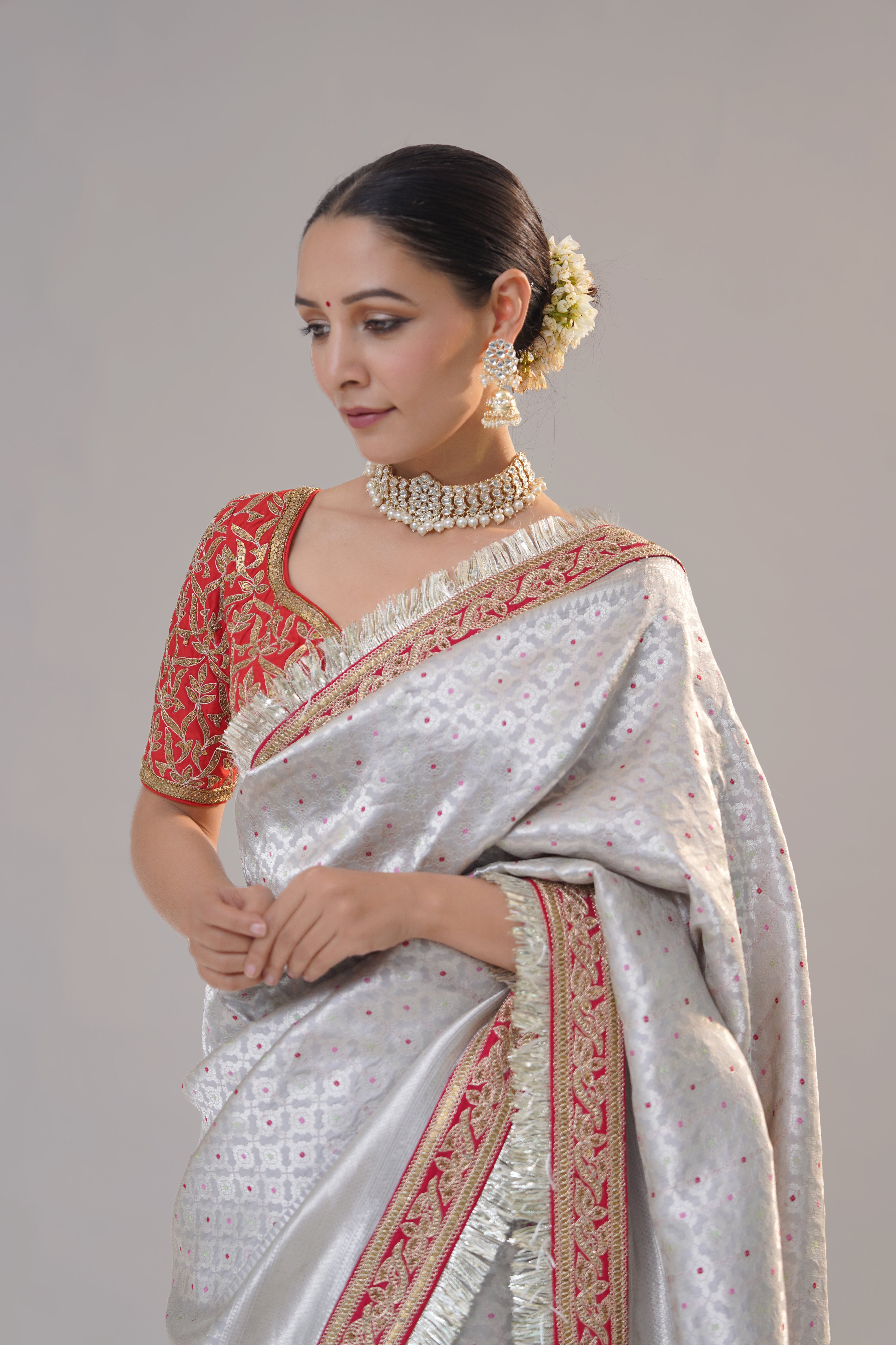Banarsi Silver Saree Blouse