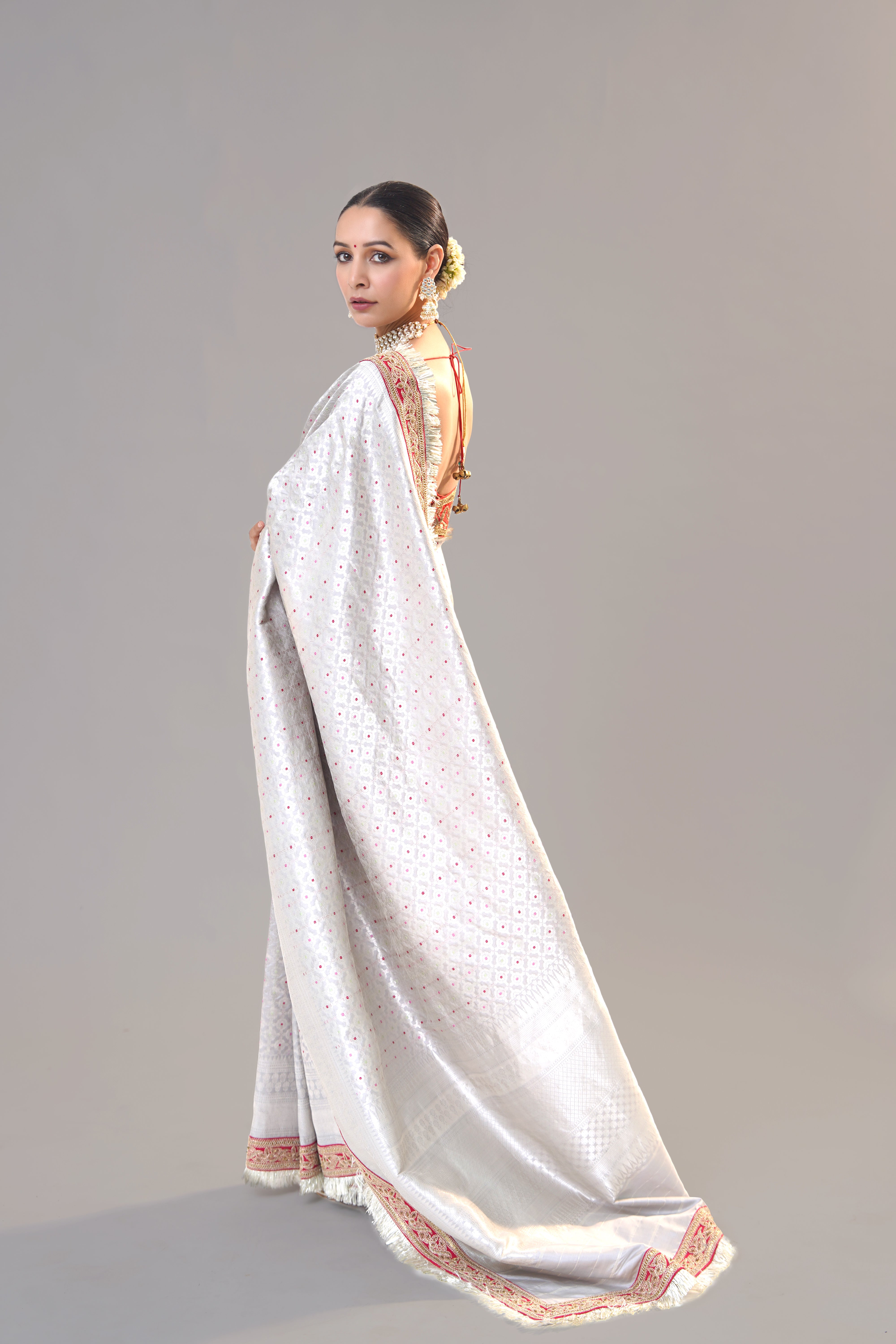 Banarsi Silver Saree Blouse