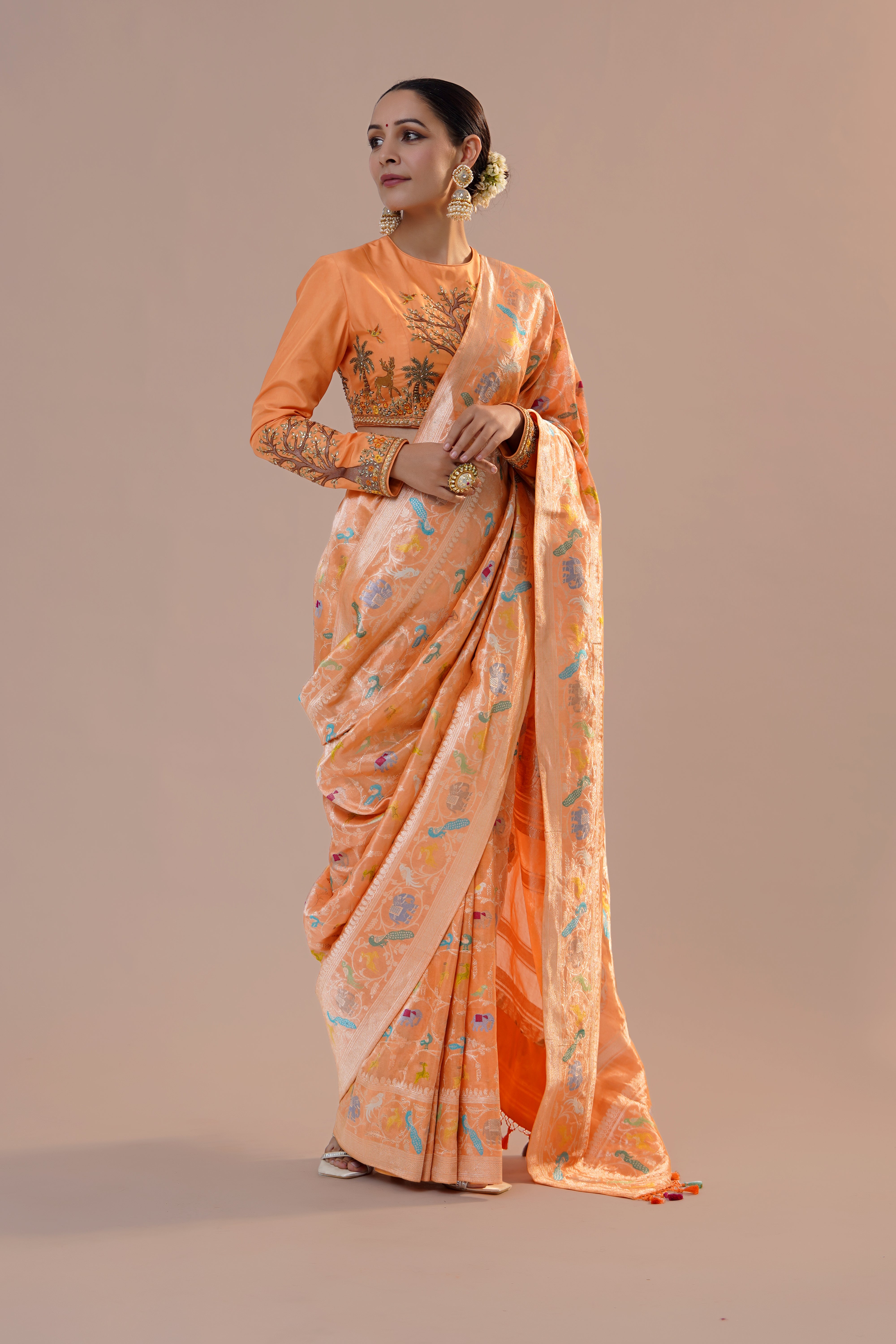 Shikarga Orange Saree Blouse