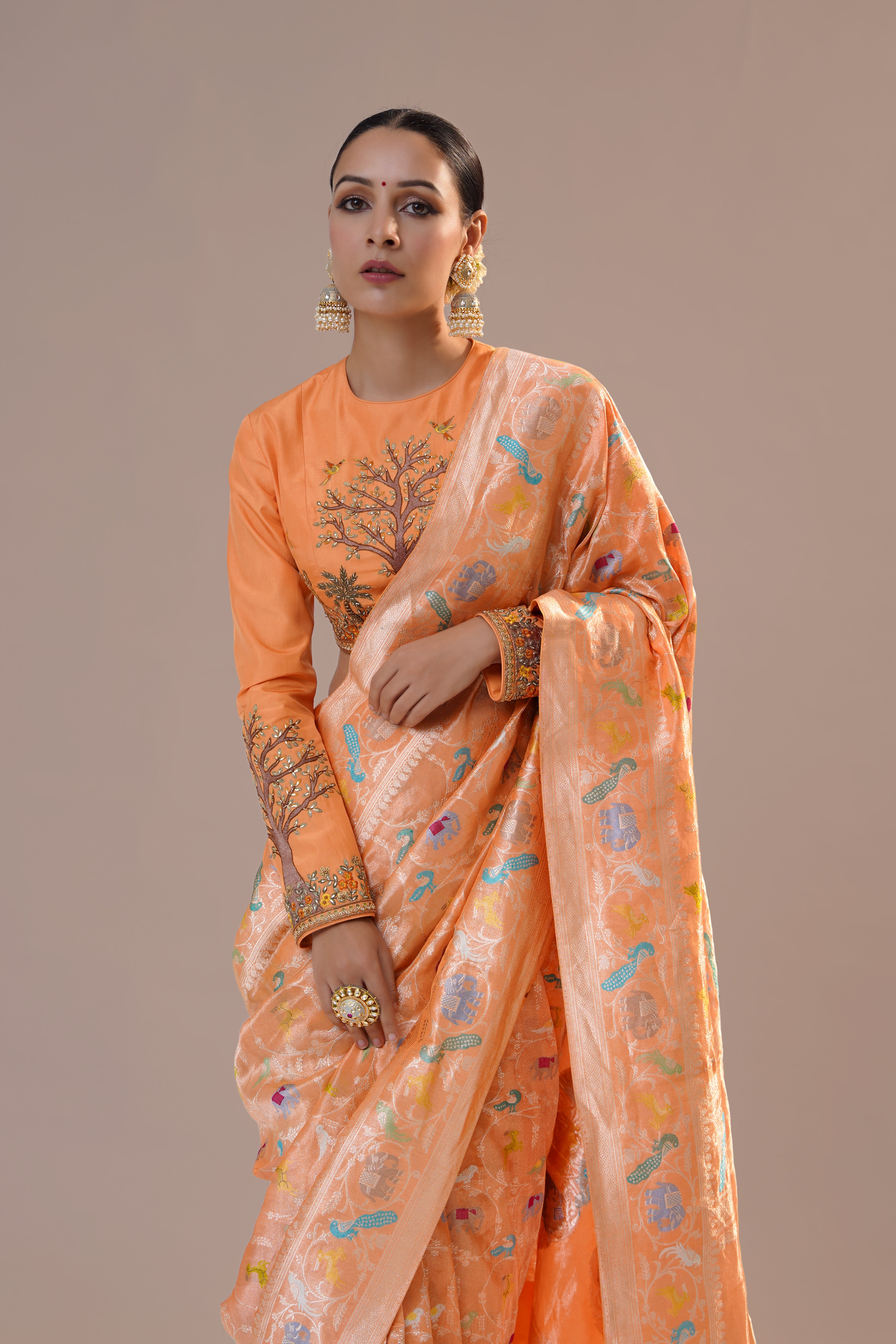 Shikarga Orange Saree Blouse