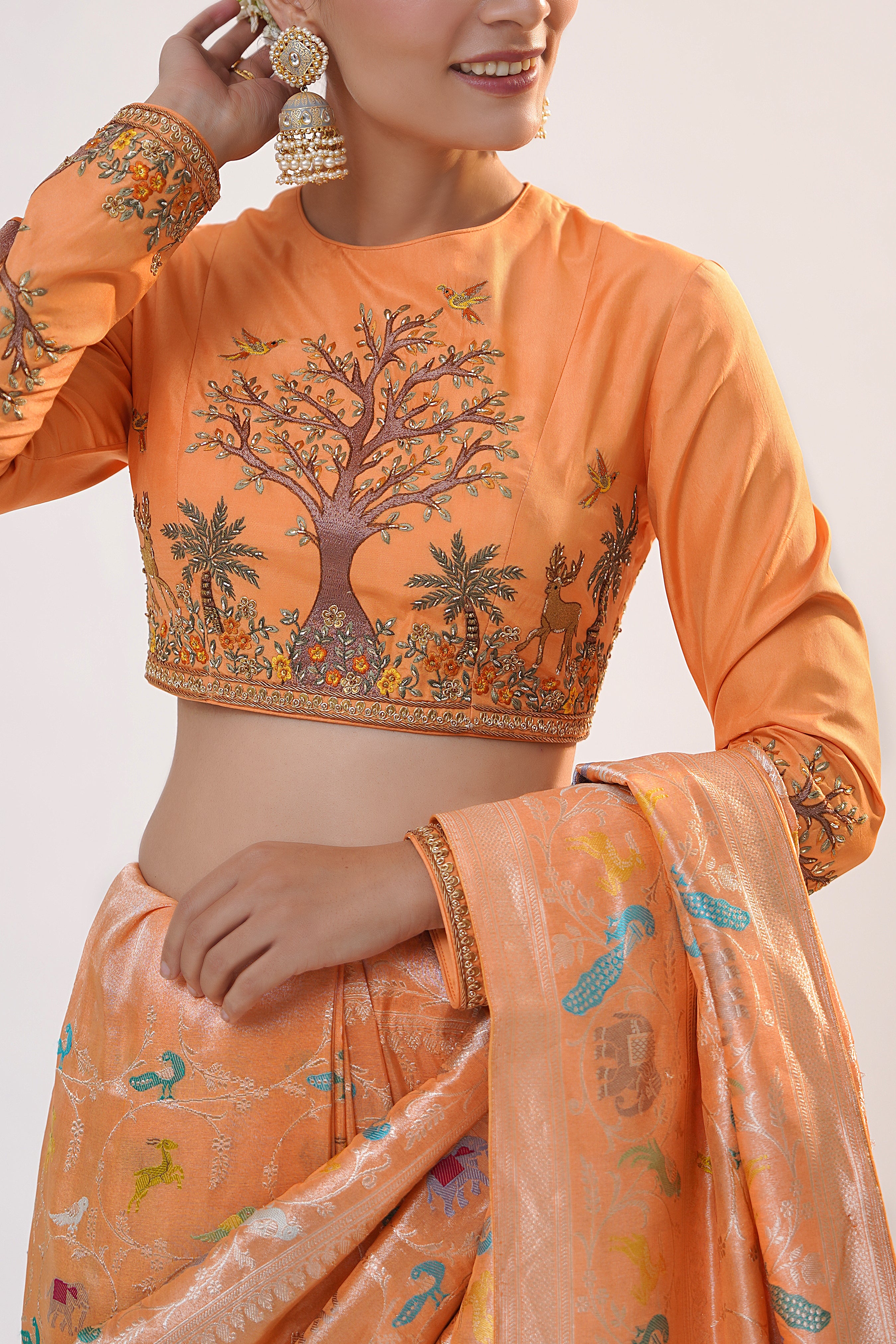 Shikarga Orange Saree Blouse