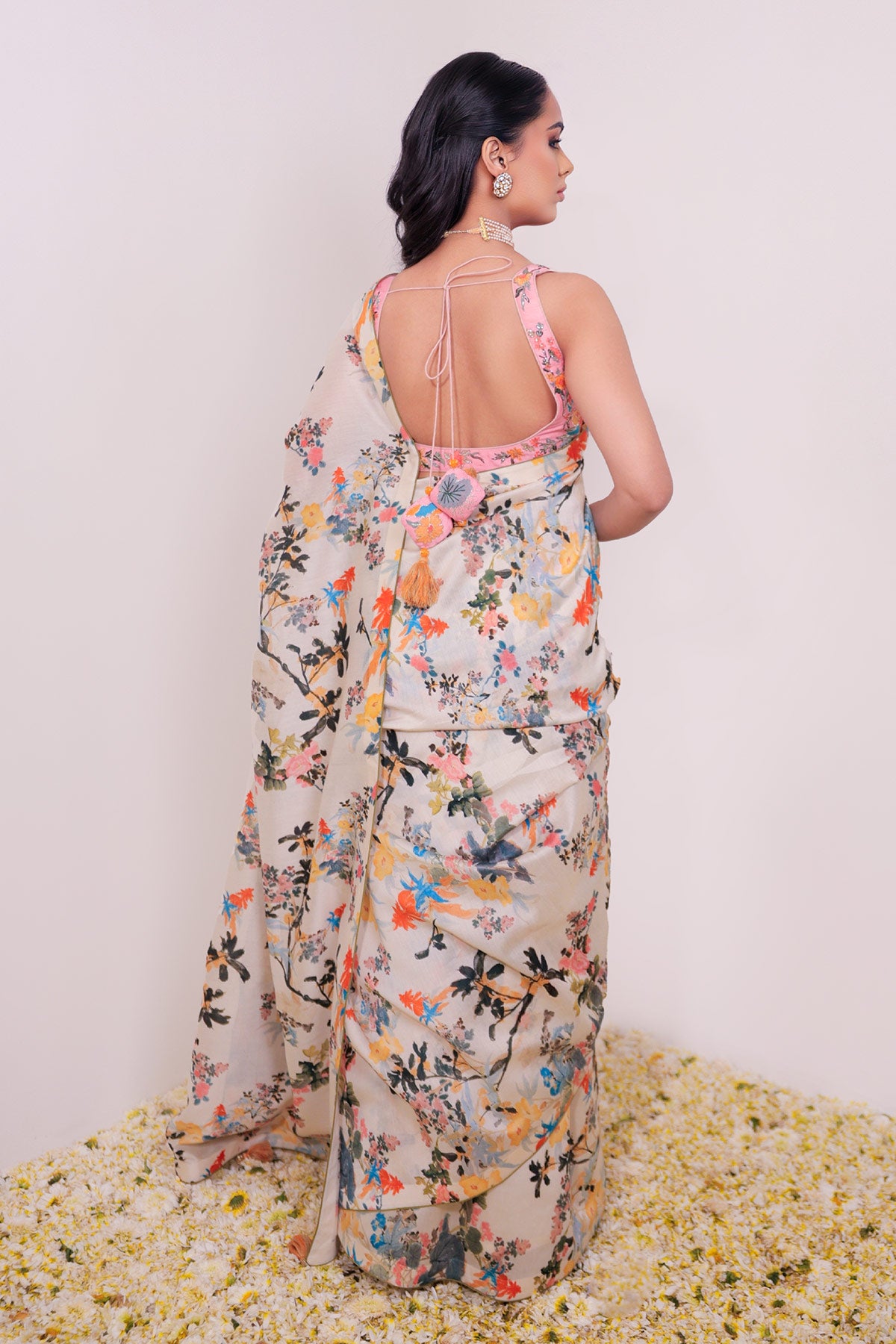 Classic Hand-Drawn Floral Printed Saree