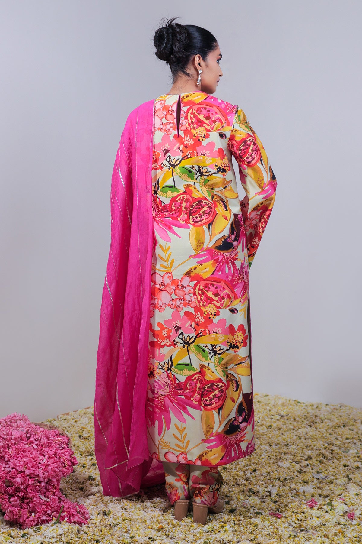 Pistachio Green Floral Jaal Printed Straight Long Suit Set