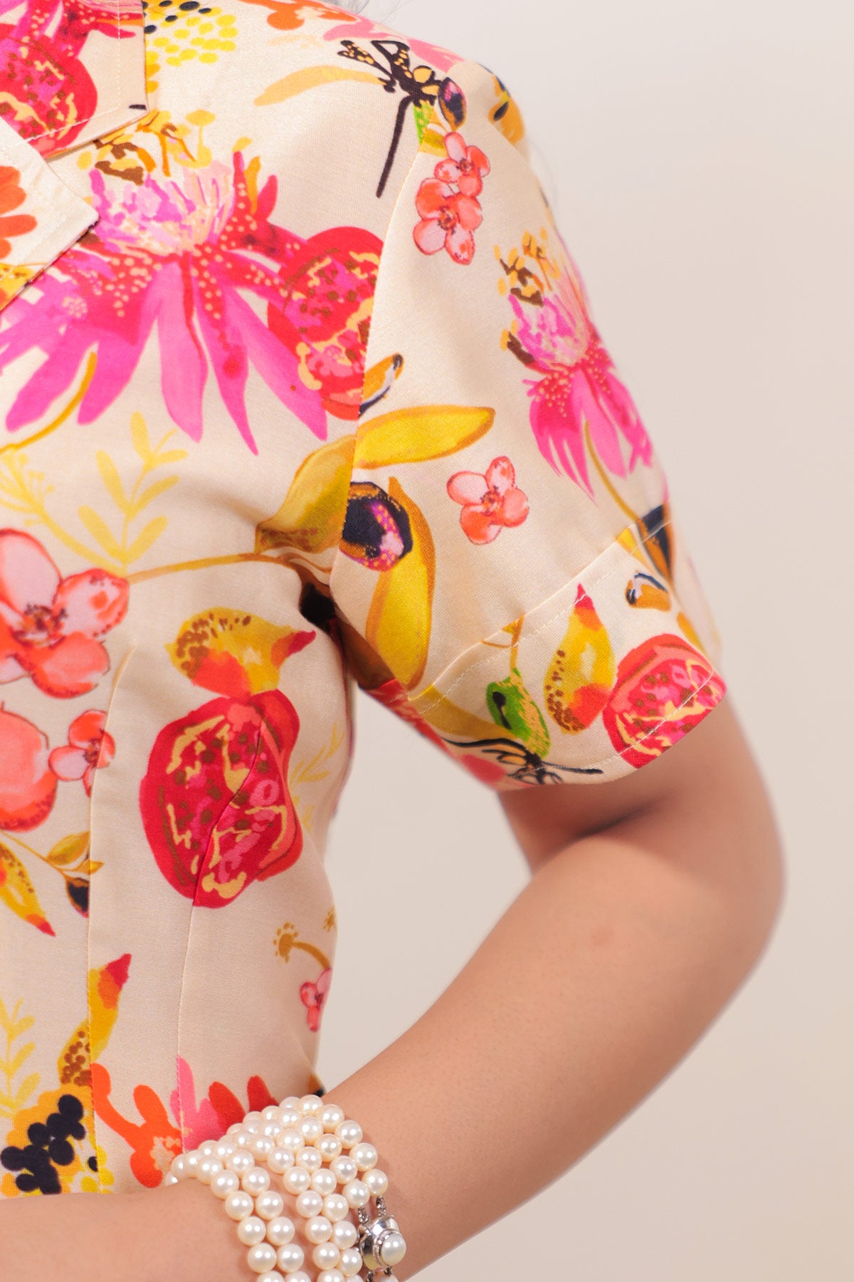 Classic Beige & Pink Floral Dress