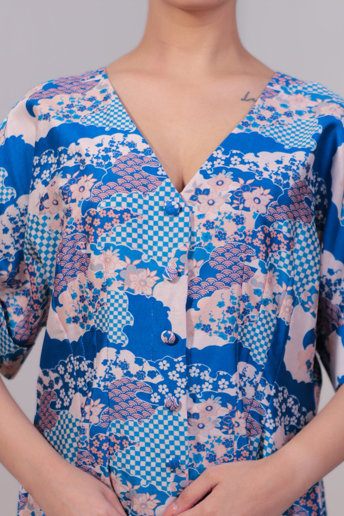 Scallop Floral Blue Printed Dress