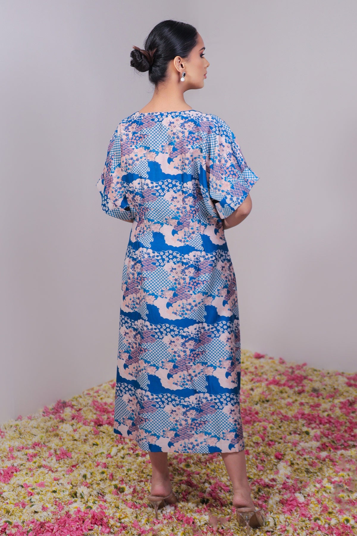 Scallop Floral Blue Printed Dress