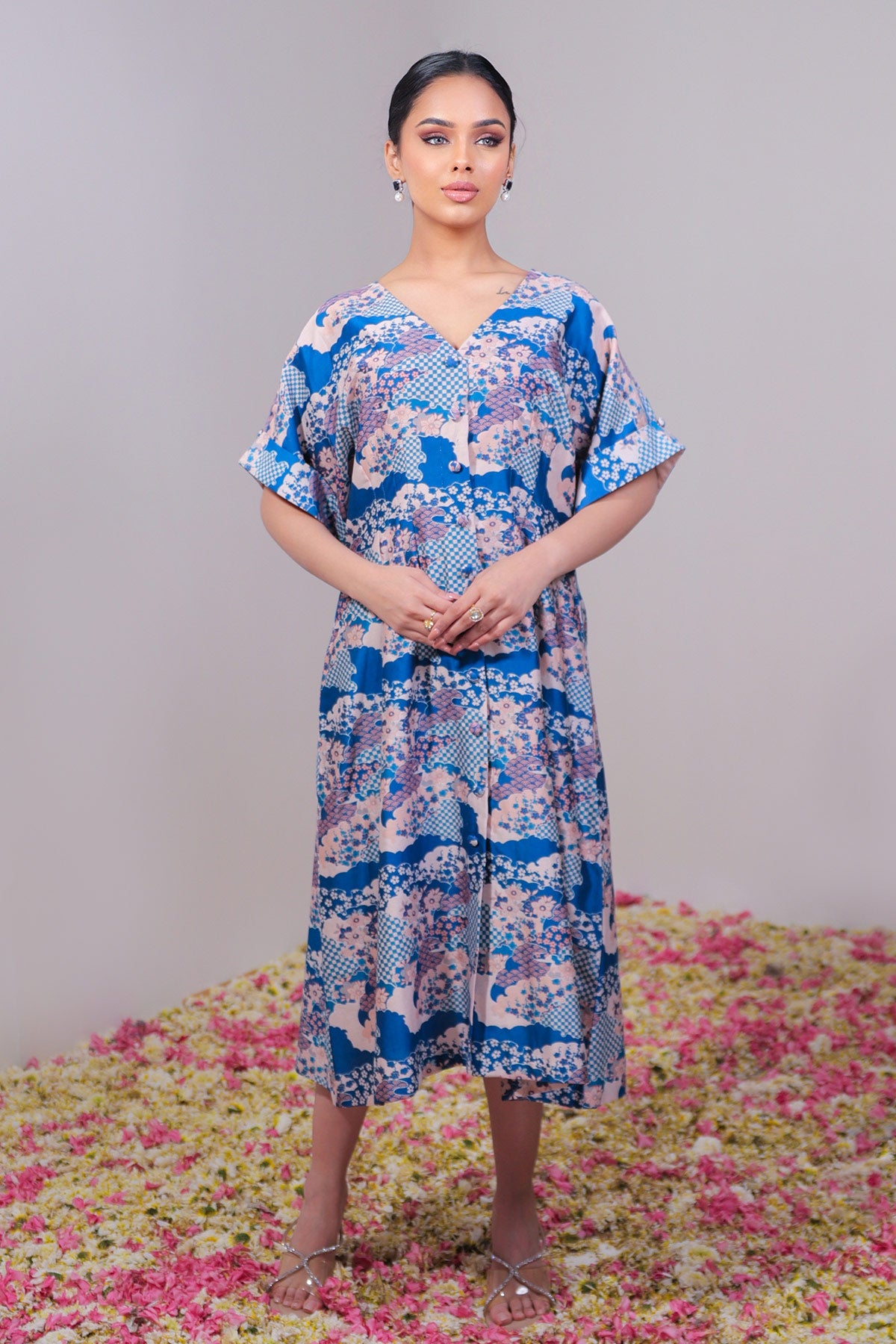 Scallop Floral Blue Printed Dress