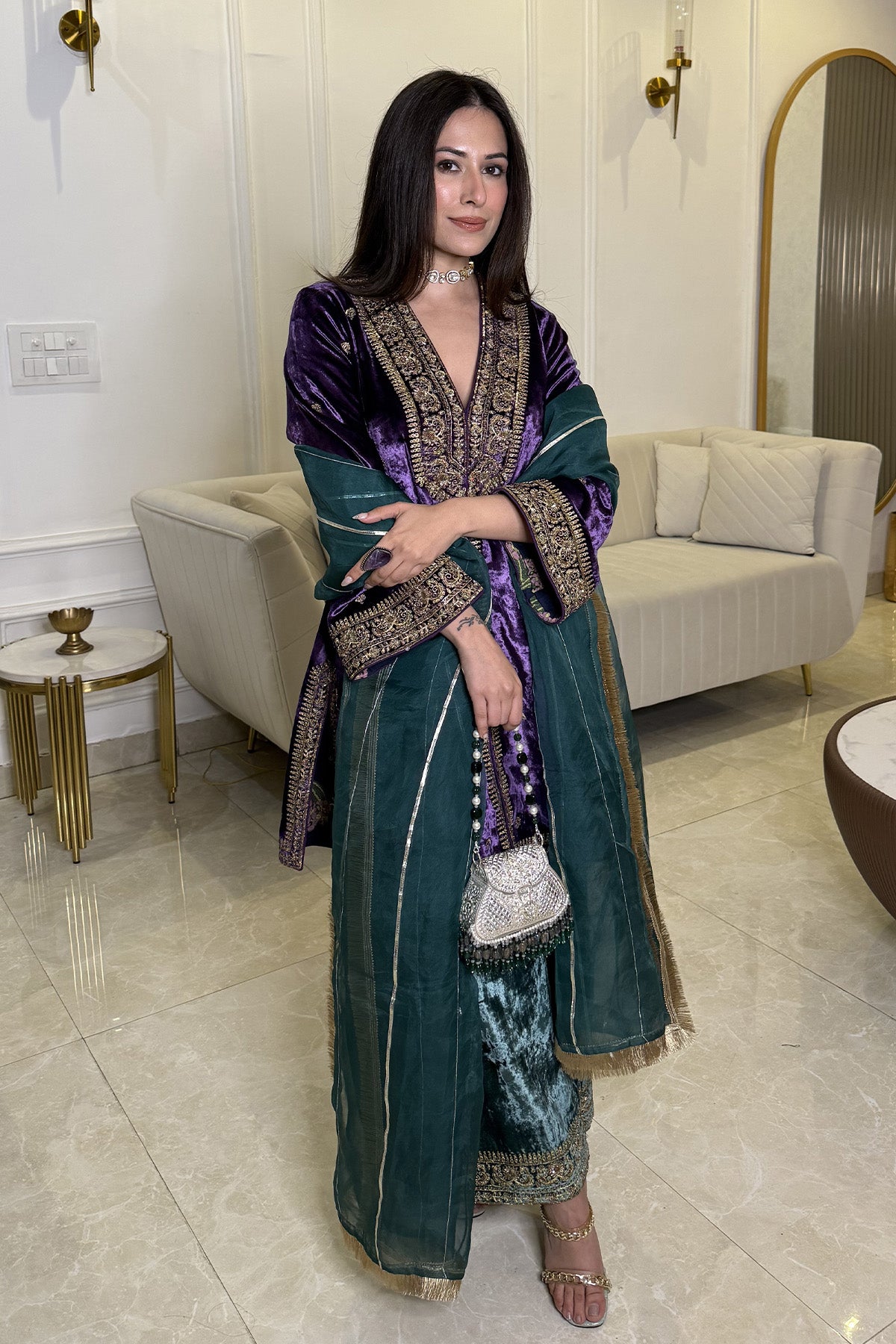 Yashika Khatri In Kasoori Purple Teal Suit Set